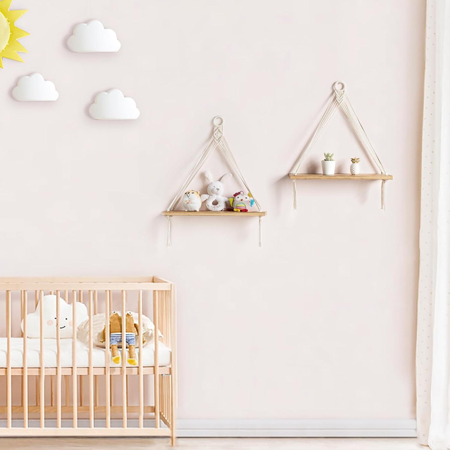 Mkono 2 Pack Wall Hanging Shelves Boho Shlef for Nursery Bedroom Living Room Home Decorations