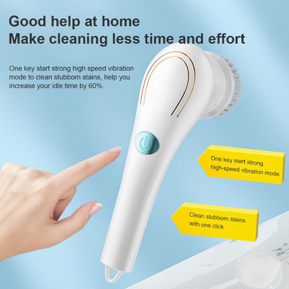 WYQLFSB Cordless Electric Spin Scrubberwith 5 Replaceable Heads Multifunctional Automatic Telescopic Handheld Cordless Clean Brush Smart Floor Scrubber Mop Electric Cleaning Brush