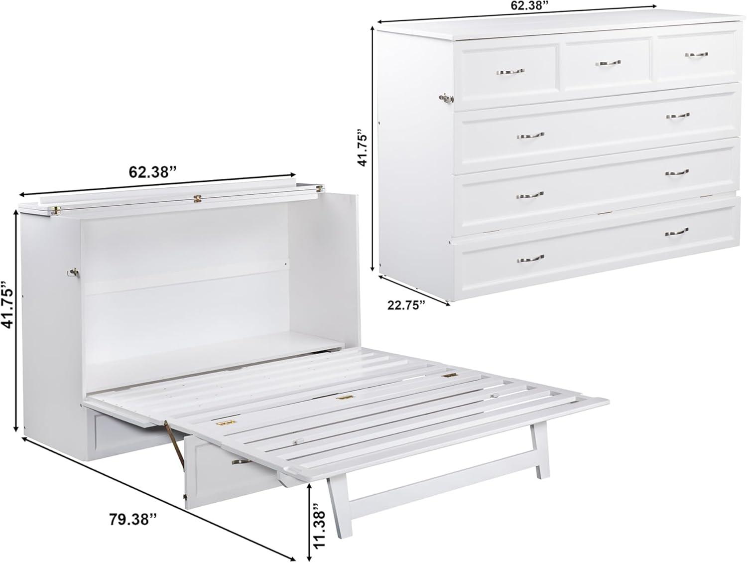 Queen Deerfield Murphy Bed Chest with Charging Station White - AFI: Space-Saving, Fold-Out Mattress, Elegant Design