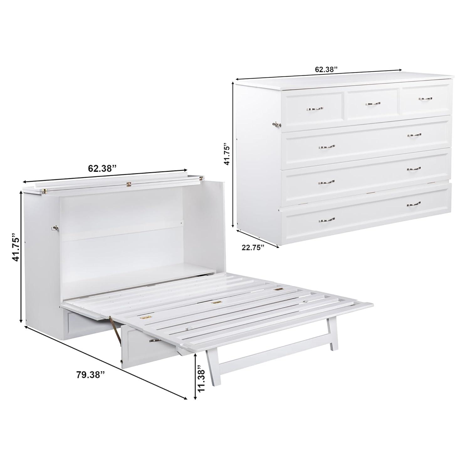 Queen Deerfield Murphy Bed Chest with Charging Station White - AFI: Space-Saving, Fold-Out Mattress, Elegant Design