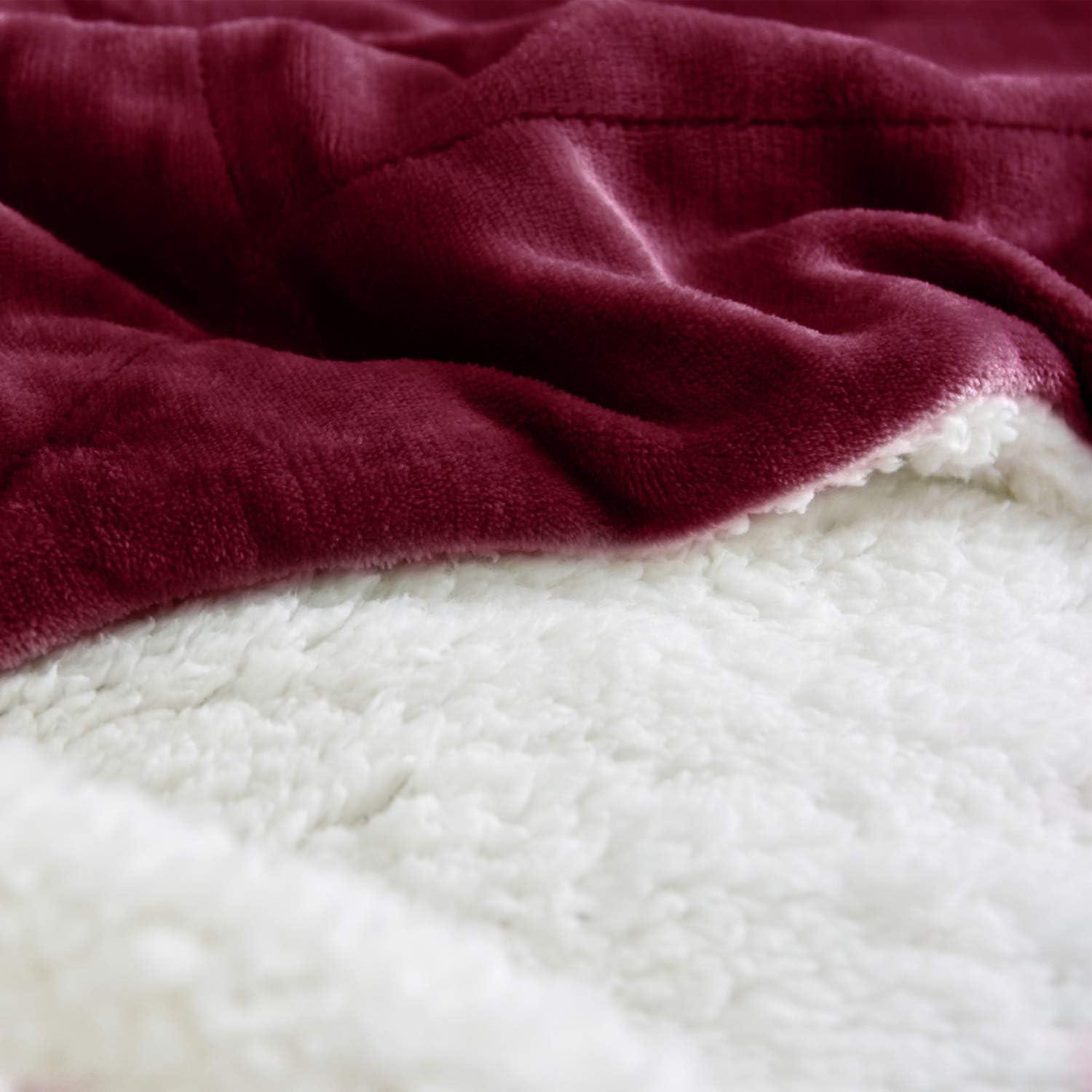 Wine Red Sherpa Fleece Reversible Throw Blanket