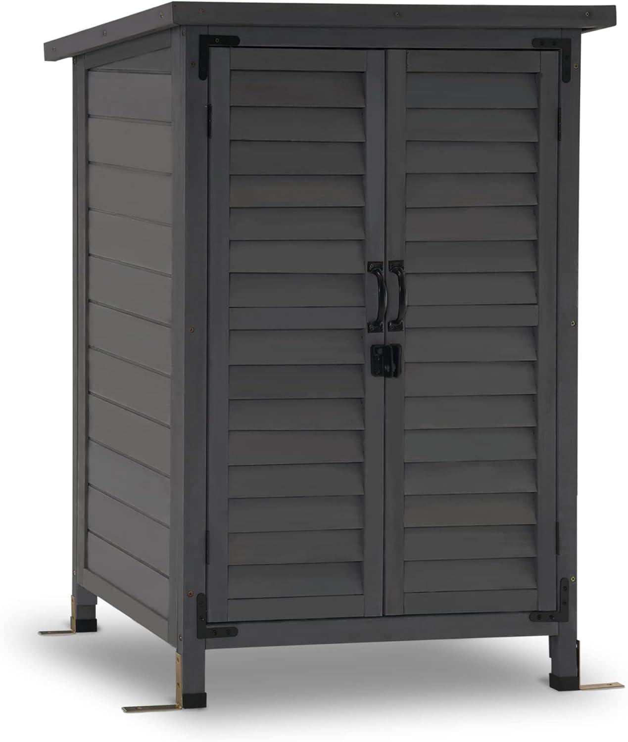 MCombo 24.6 in. W x 18 in. D Outdoor Wood Storage Cabinet，Garden Wooden Tool Shed with Double Doors