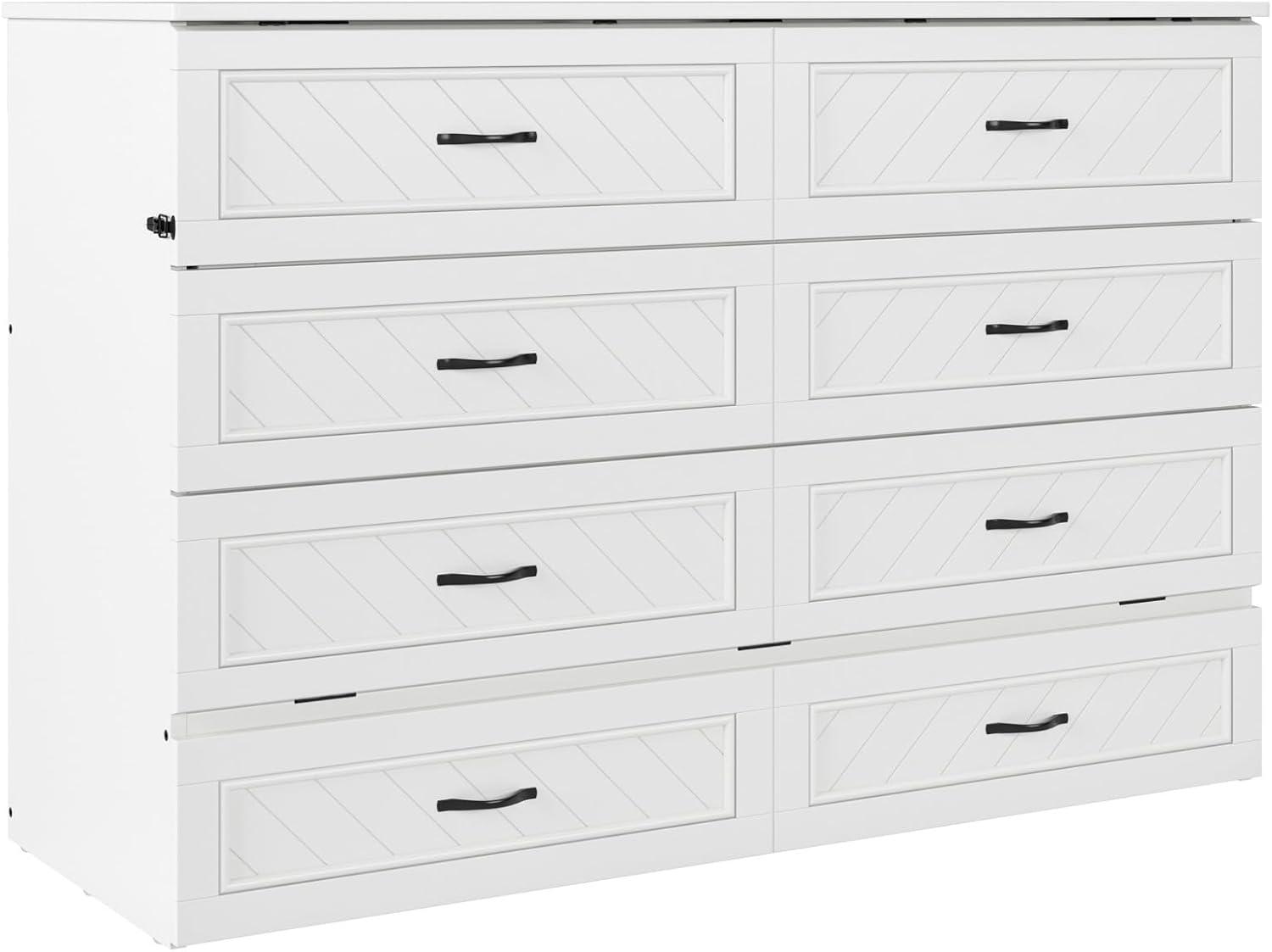 AFI Alpine Queen Wood Murphy Bed Chest with Mattress and Built-in Charger, White