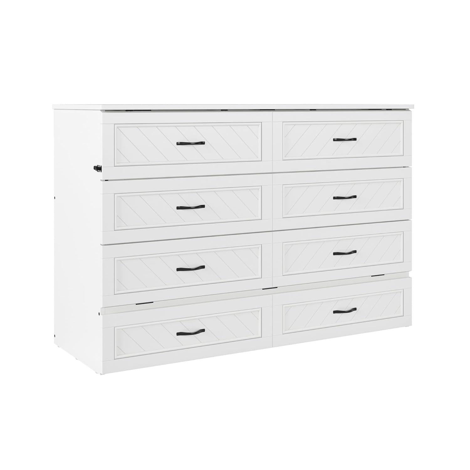 AFI Alpine Queen Wood Murphy Bed Chest with Mattress and Built-in Charger, White