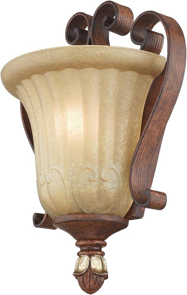 Villa Verona Bronze and Gold Leaf Wall Sconce with Rustic Glass