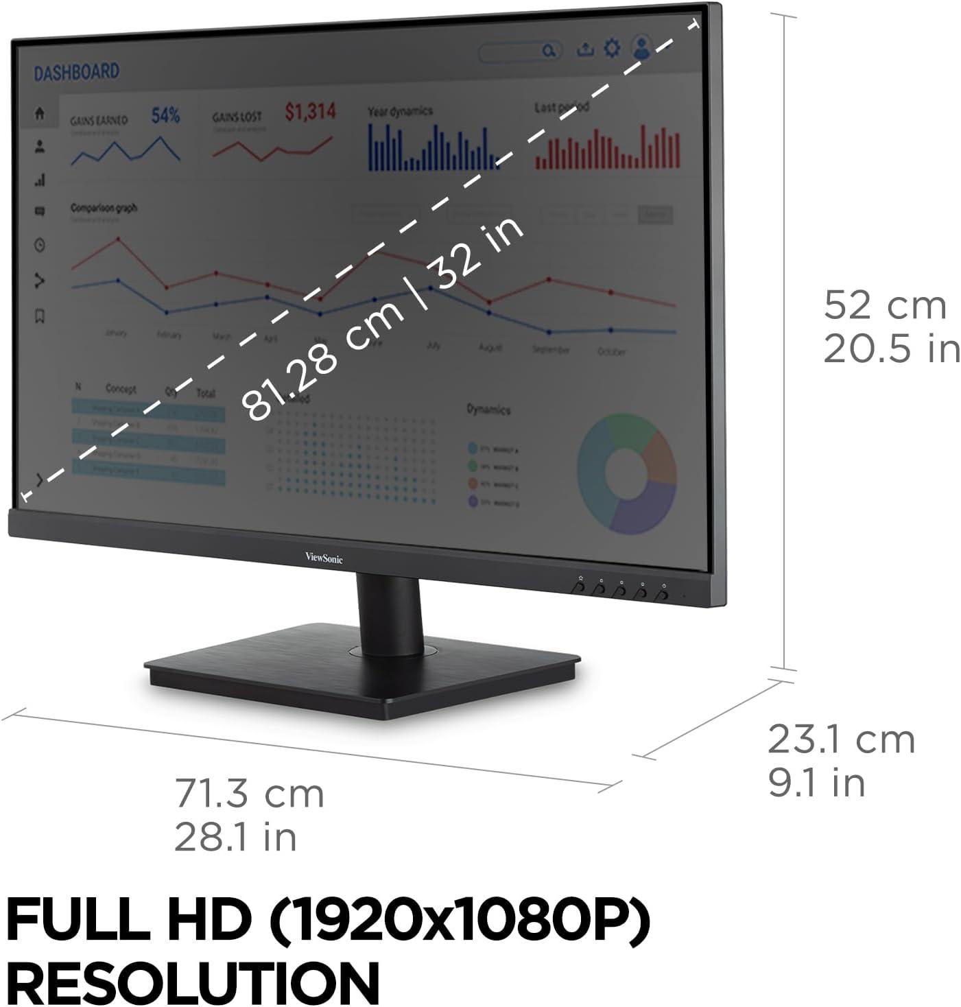 ViewSonic VA3209M 32 Inch IPS Full HD 1080p Monitor with Frameless Design, 75 Hz, Dual Speakers, HDMI, and VGA Inputs for Home and Office.