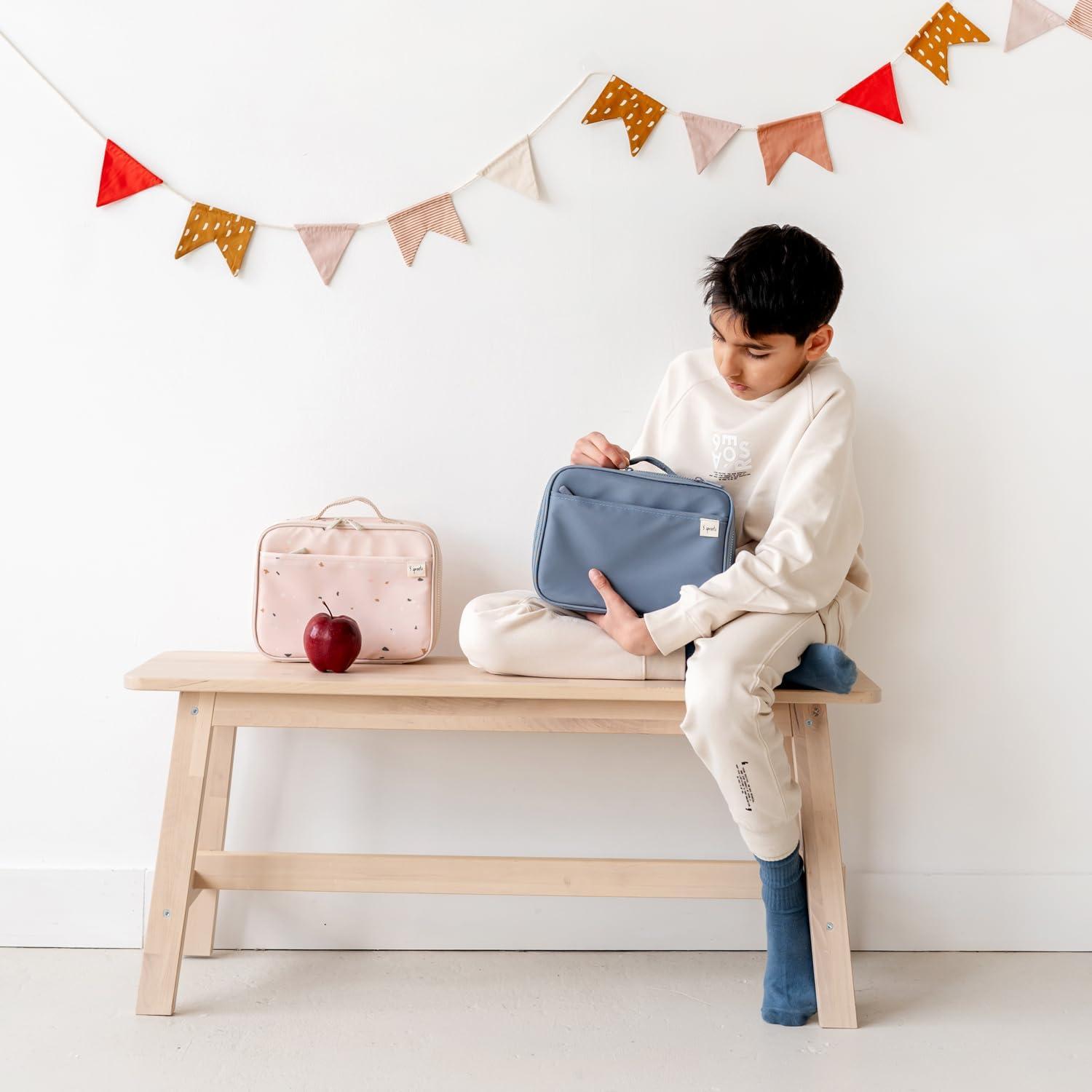 3 Sprouts Recycled Fabric Kids Lunch Bag in Terrazzo Sand – Insulated, Water-Resistant for Children Ages 3+