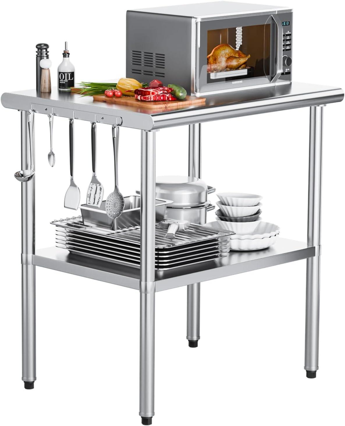 ROVSUN 36'' x 24'' Stainless Steel Table for Prep & Work, Metal Table with Undershelf for Kitchen Restaurant, Home