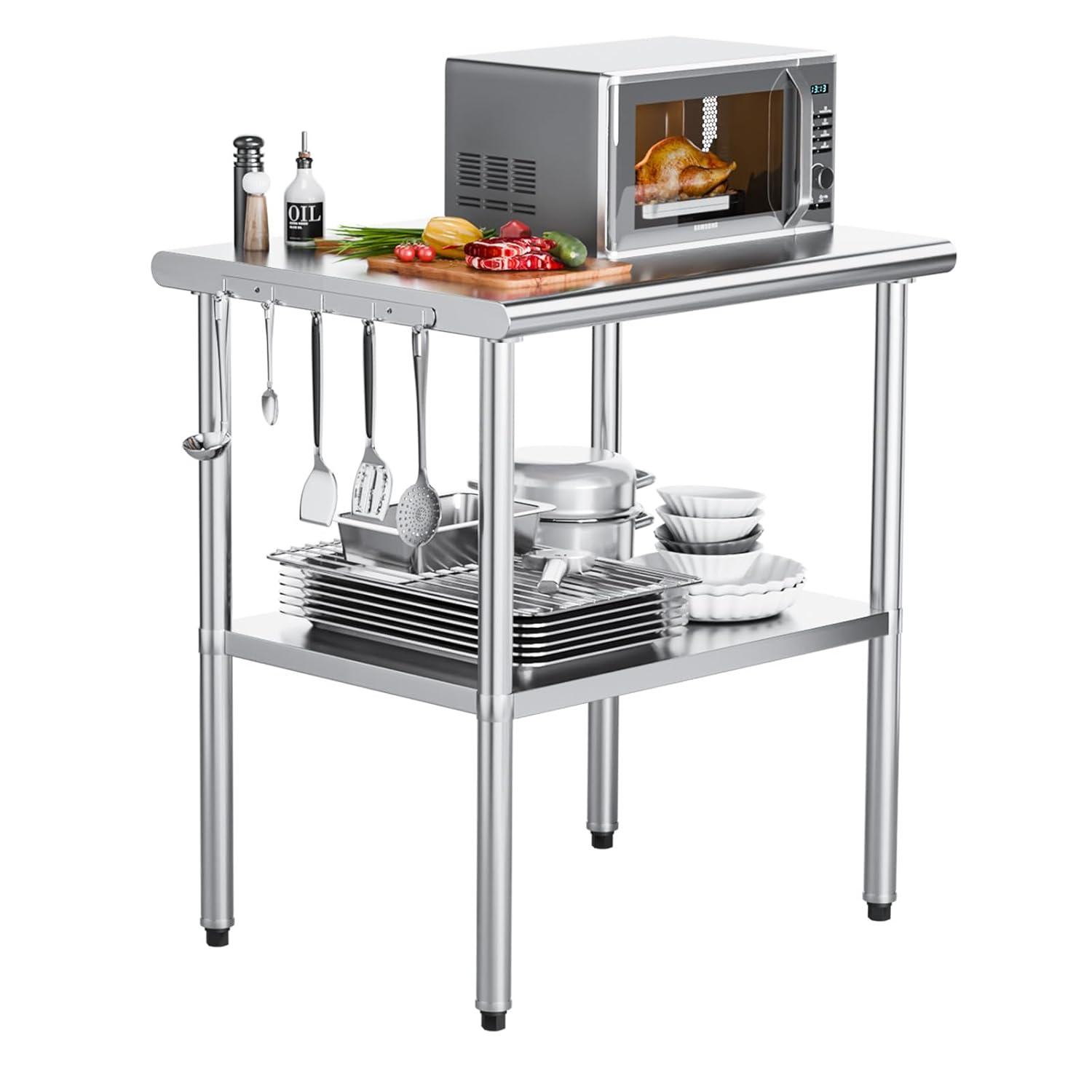 ROVSUN 36'' x 24'' Stainless Steel Table for Prep & Work, Metal Table with Undershelf for Kitchen Restaurant, Home