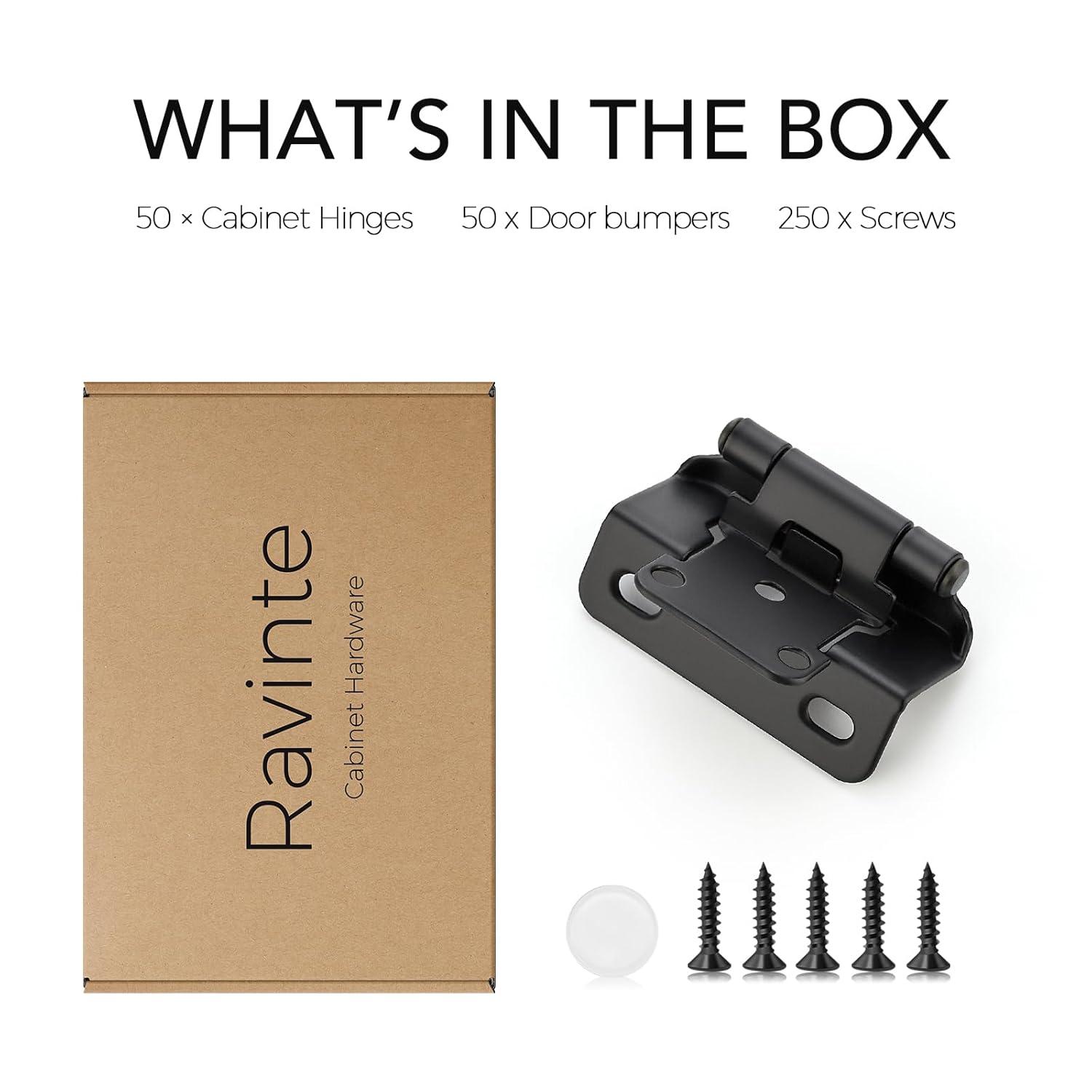 50 Pack 25 Pairs Semi-Overlay 1/2 inch Self-Closing Face Frame Cabinet Hinges Matte Black Half Wrap-Around Kitchen Cabinet Door Hinges Face Mount Cabinet Hardware Matte Black Matte Black