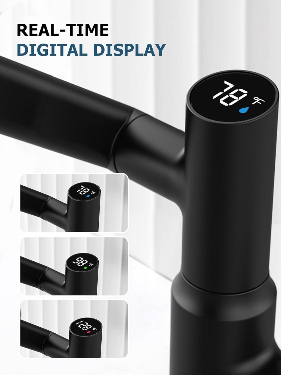 Lefton BF2204-3 Lefton Rotatable Single Hole Bathroom Faucet with Temperature Display BF2204