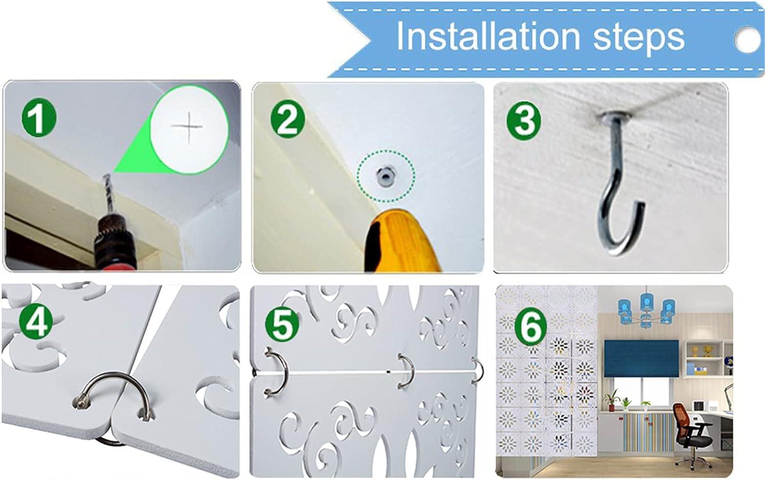 12Pcs White Hanging Room Divider,Wood-Plastic Room Divider DIY Panel Screens Partition Wall Dividers Room Decoration with All Accessories 11.4x11.4 Inch