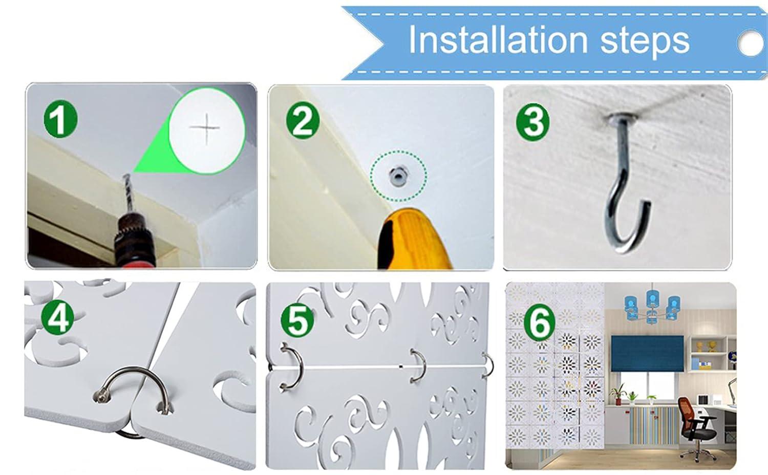 12Pcs White Hanging Room Divider,Wood-Plastic Room Divider DIY Panel Screens Partition Wall Dividers Room Decoration with All Accessories 11.4x11.4 Inch