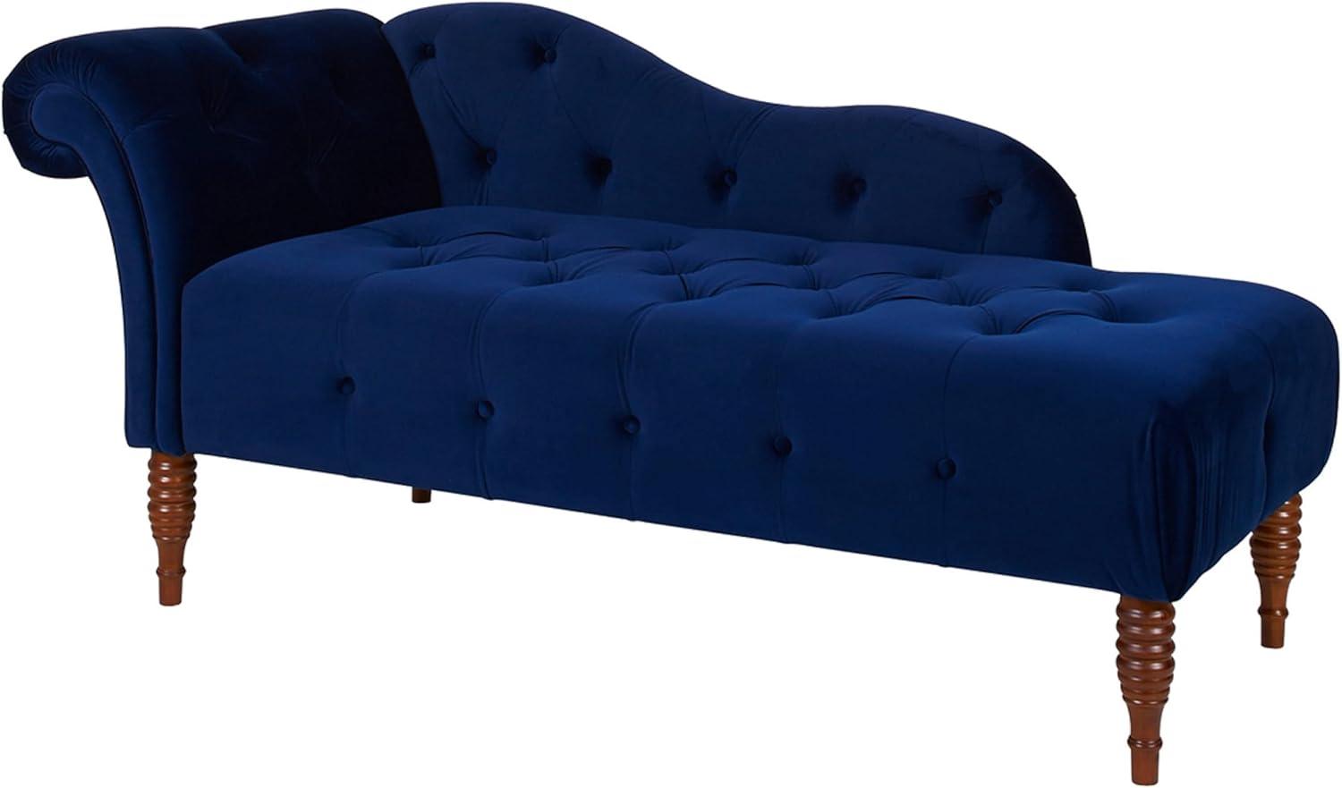 Elegant Navy Blue Velvet Sustainably Sourced Wood Chaise Lounge