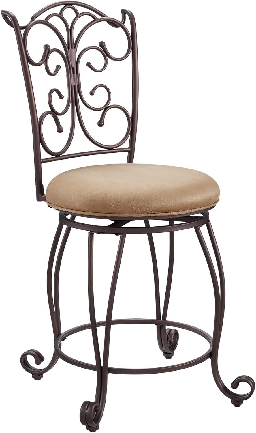 Elegant Traditional Swivel Counter Stool in Bronze with Plush Light Brown Cushion