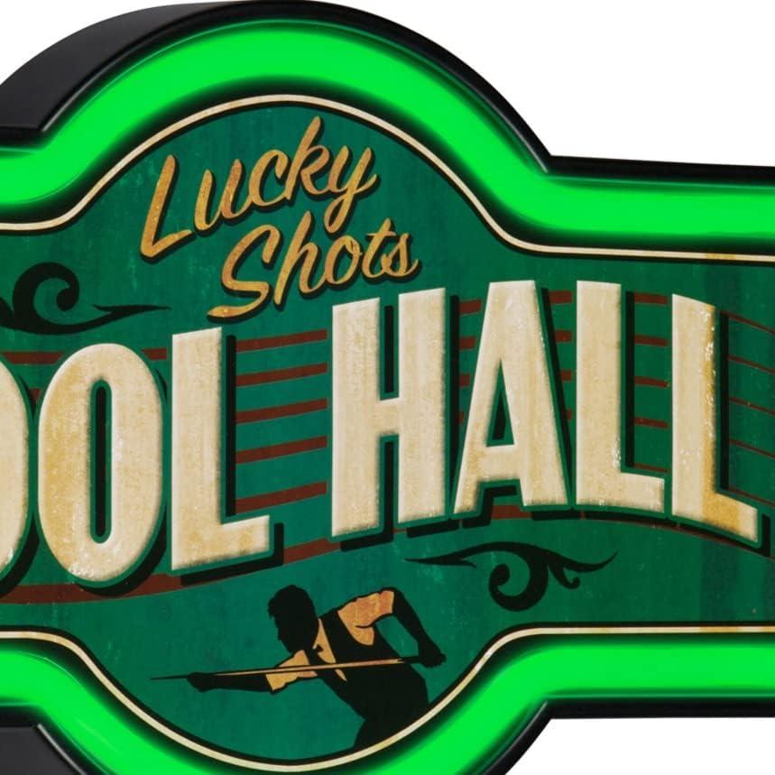 Lucky Shots Pool Hall LED Neon Sign Vintage Inspired Retro Wall Decor for the Home, Game Room, Bar, or Man Cave (17” x 9.5” x 2”)
