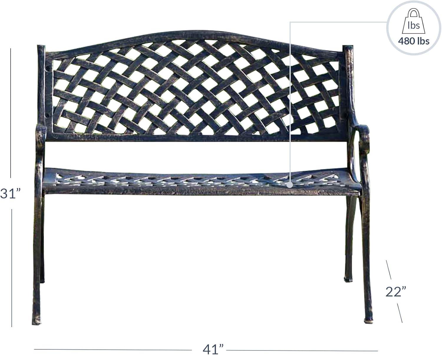 Elegant Antique Bronze 40" Cast Aluminum Outdoor Loveseat Bench