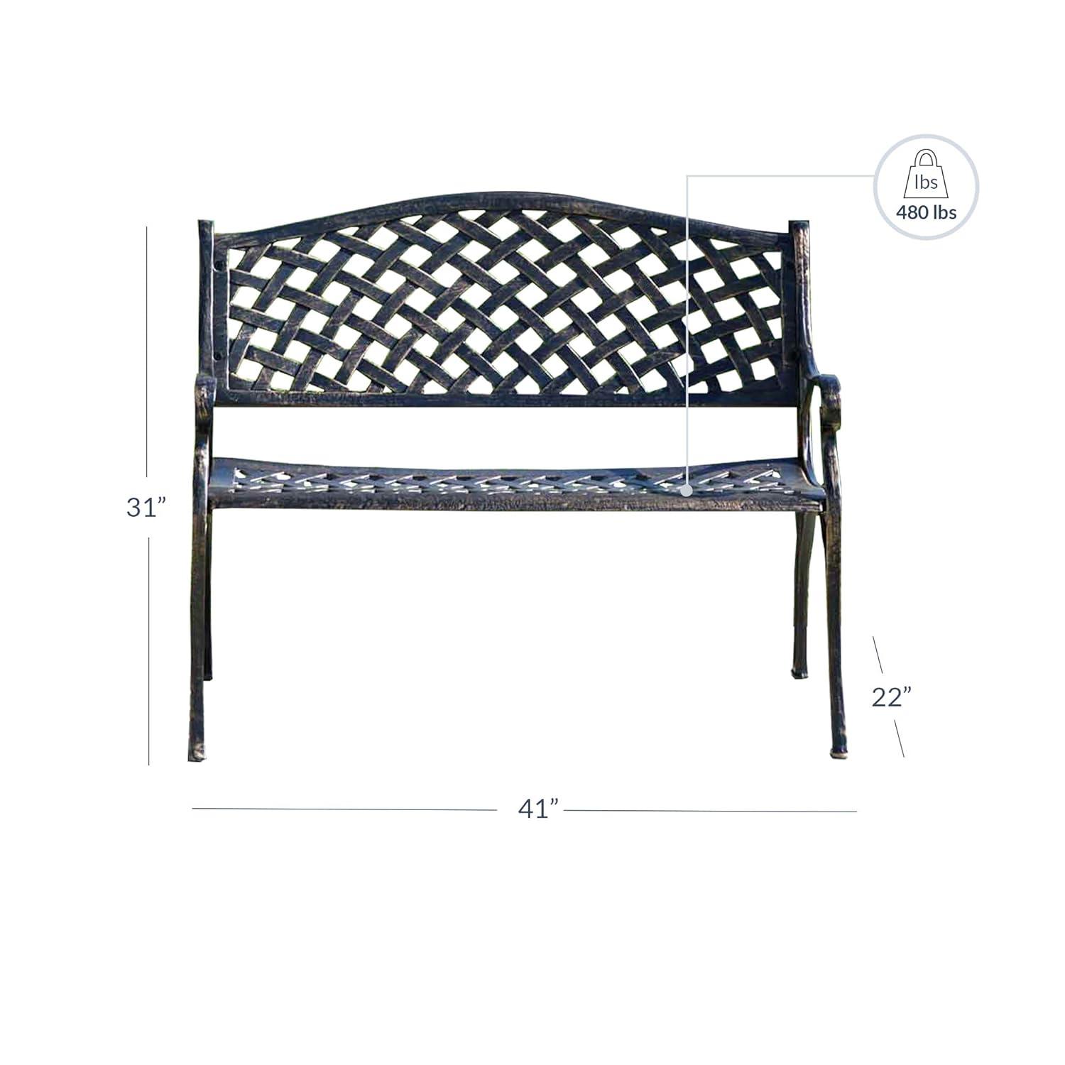 Belleze Antique Copper Outdoor Garden Bench Patio Seat Cast Aluminum