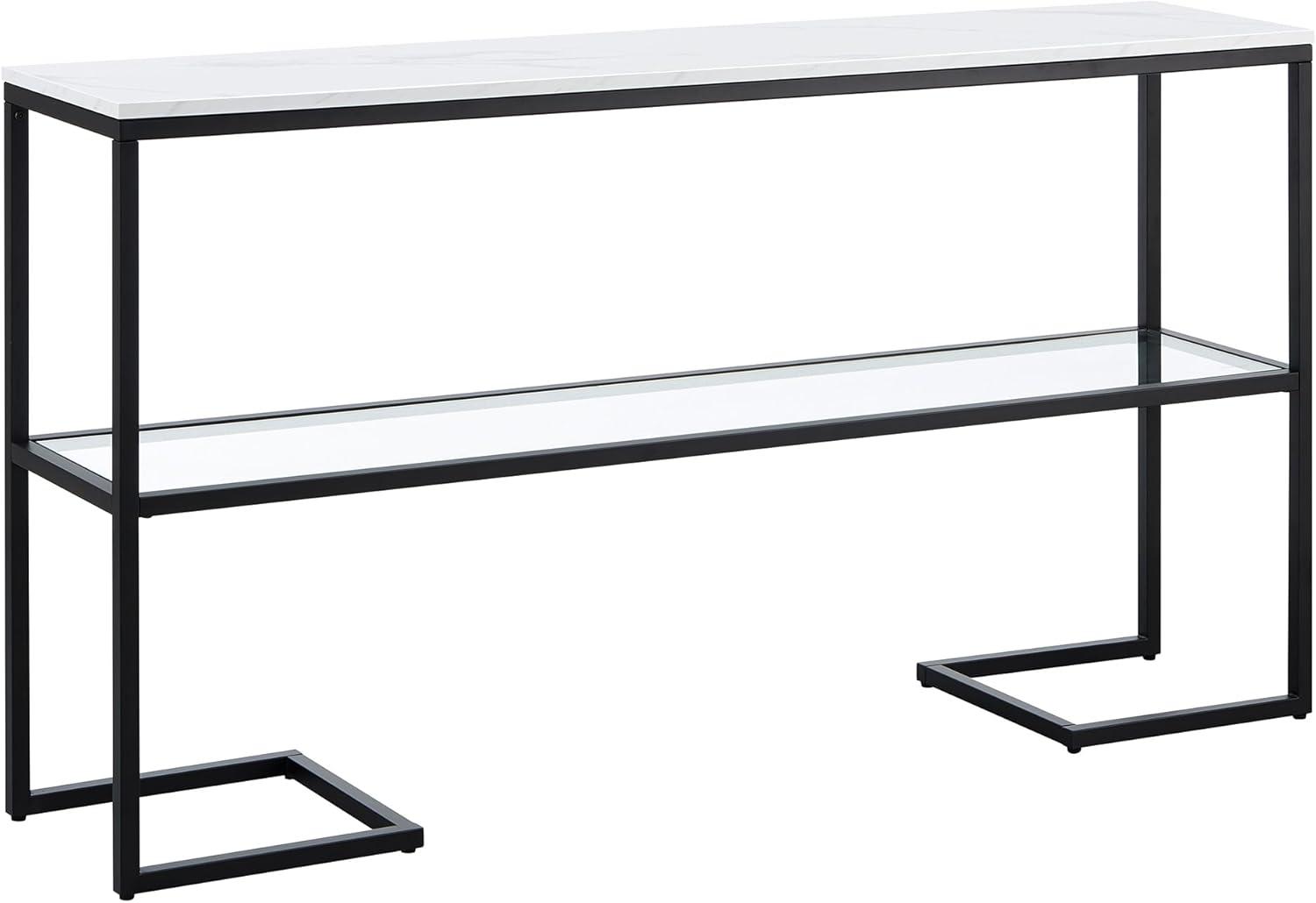 Evelyn&Zoe Errol 55" Wide Rectangular Console Table with Faux Marble Top, Blackened Bronze