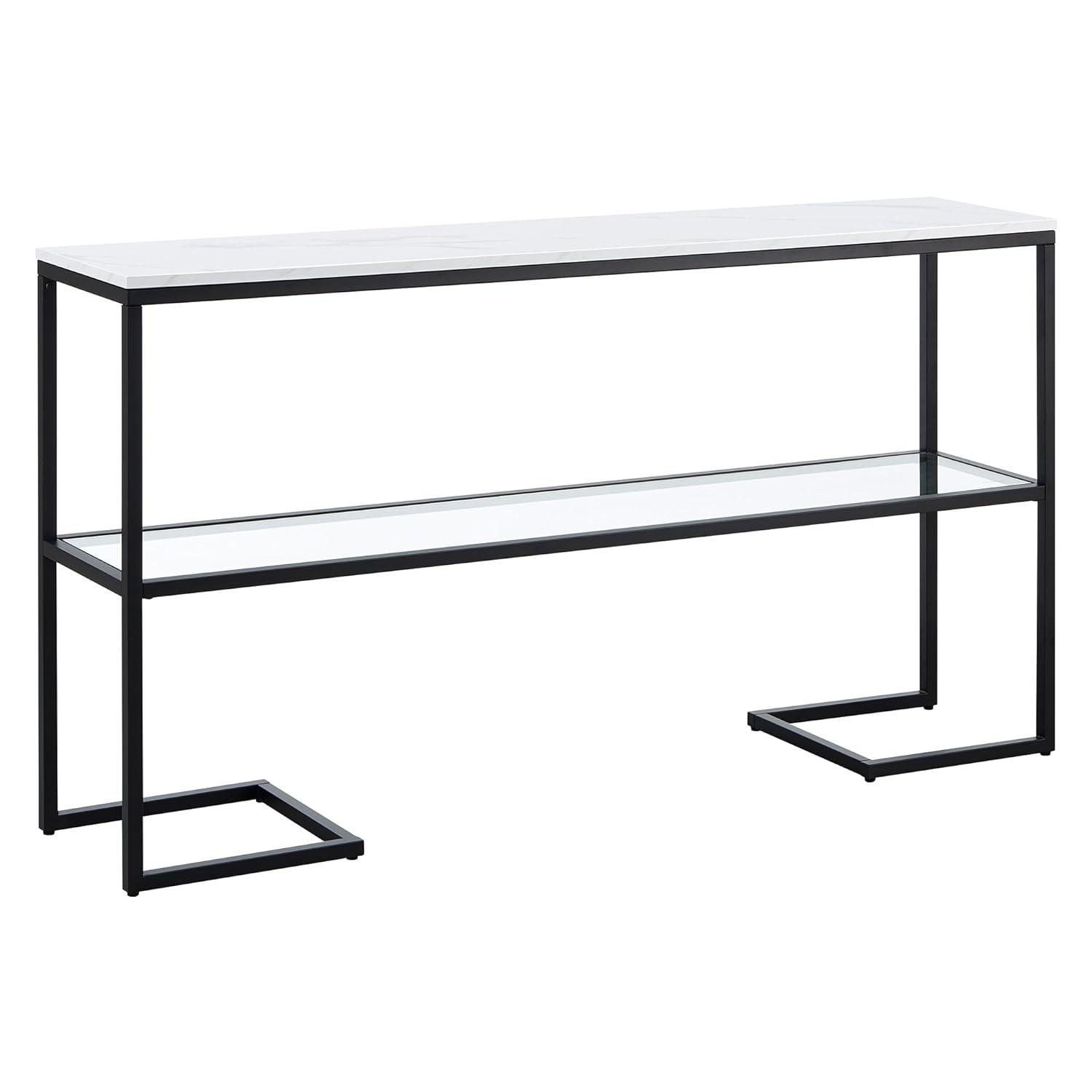 Evelyn&Zoe Errol 55" Wide Rectangular Console Table with Faux Marble Top, Blackened Bronze