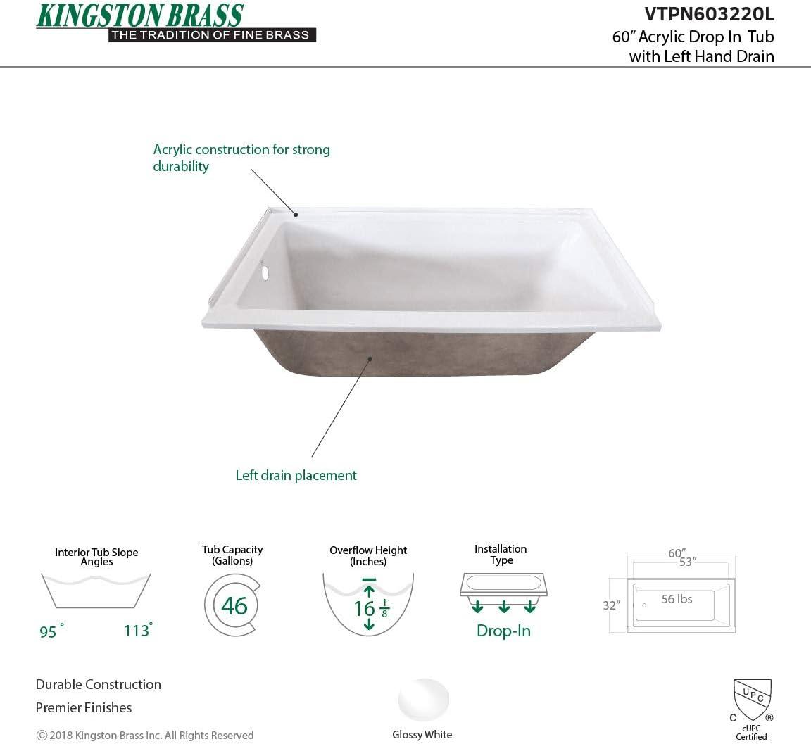 Kingston Brass Aqua Eden 60-Inch Acrylic Rectangular Drop-In Tub