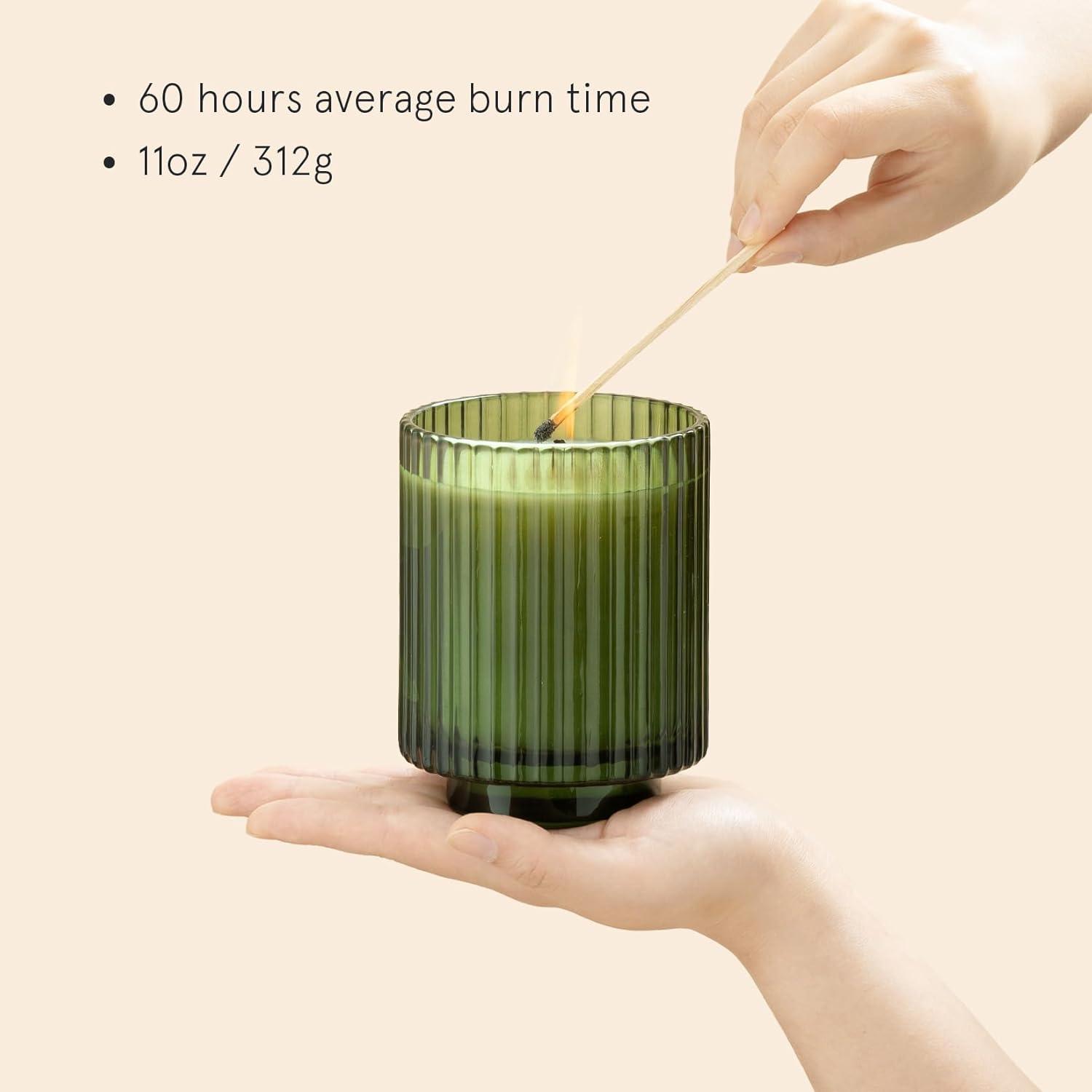 Pomegranate & Pine Green Ribbed Glass Soy Candle, 11oz