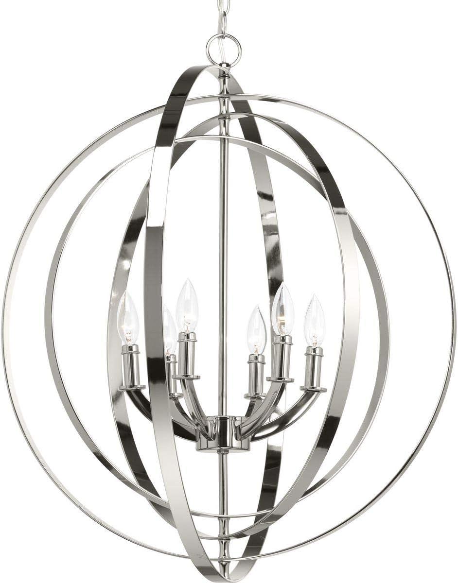 Celestial Pivot 6-Light Chandelier in Polished Nickel with Armillary Sphere Design