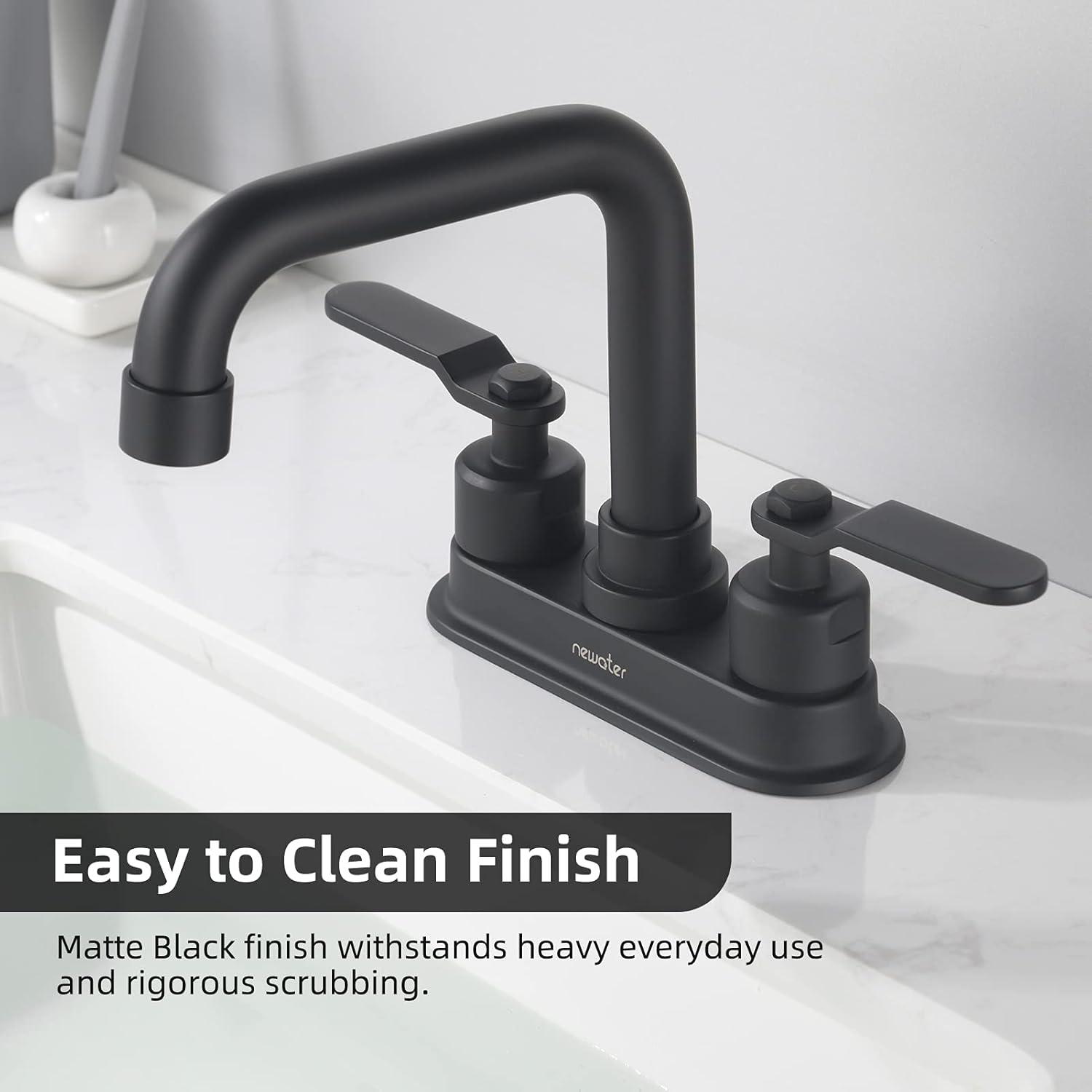 Tcbosik 2 Handle 4 Inch Bathroom Faucet, 3 Hole Centerset Vanity Sink Faucet with Pop Up Drain and Water Supply Lines, Matte Black