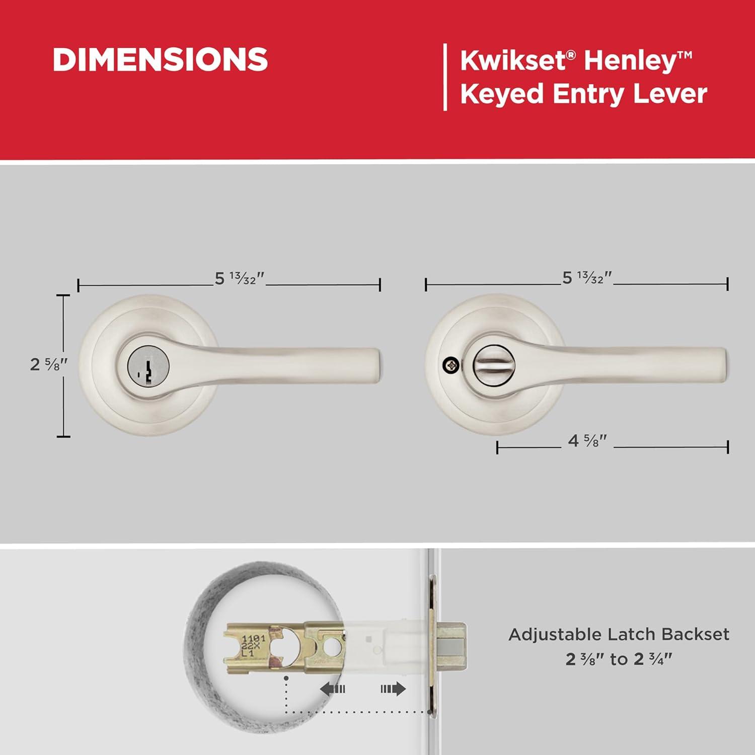 Kwikset 405Hyl-S Henley Single Cylinder Keyed Entry Door Lever Set - Nickel
