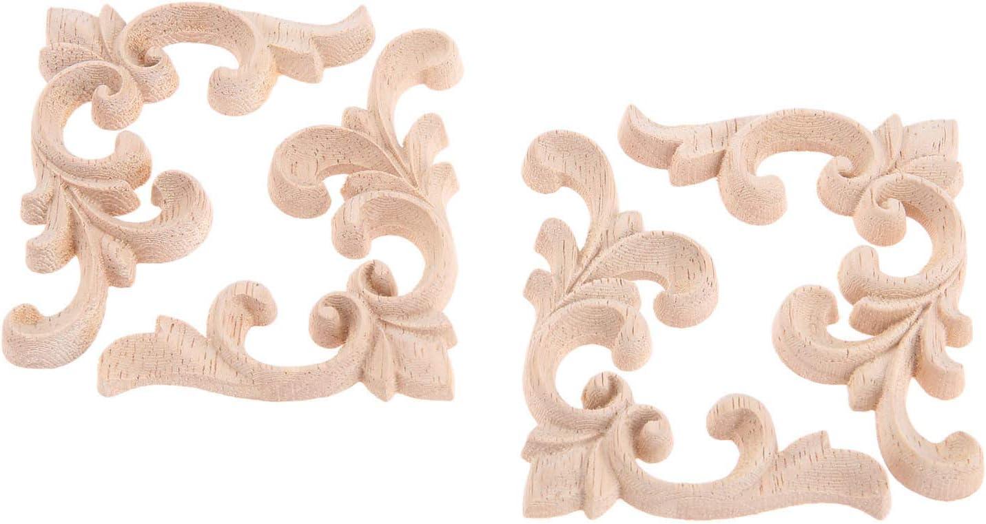 2pcs Wooden Onlay Applique Unpainted Carving Applique Cabinet Dresser Closet Applique