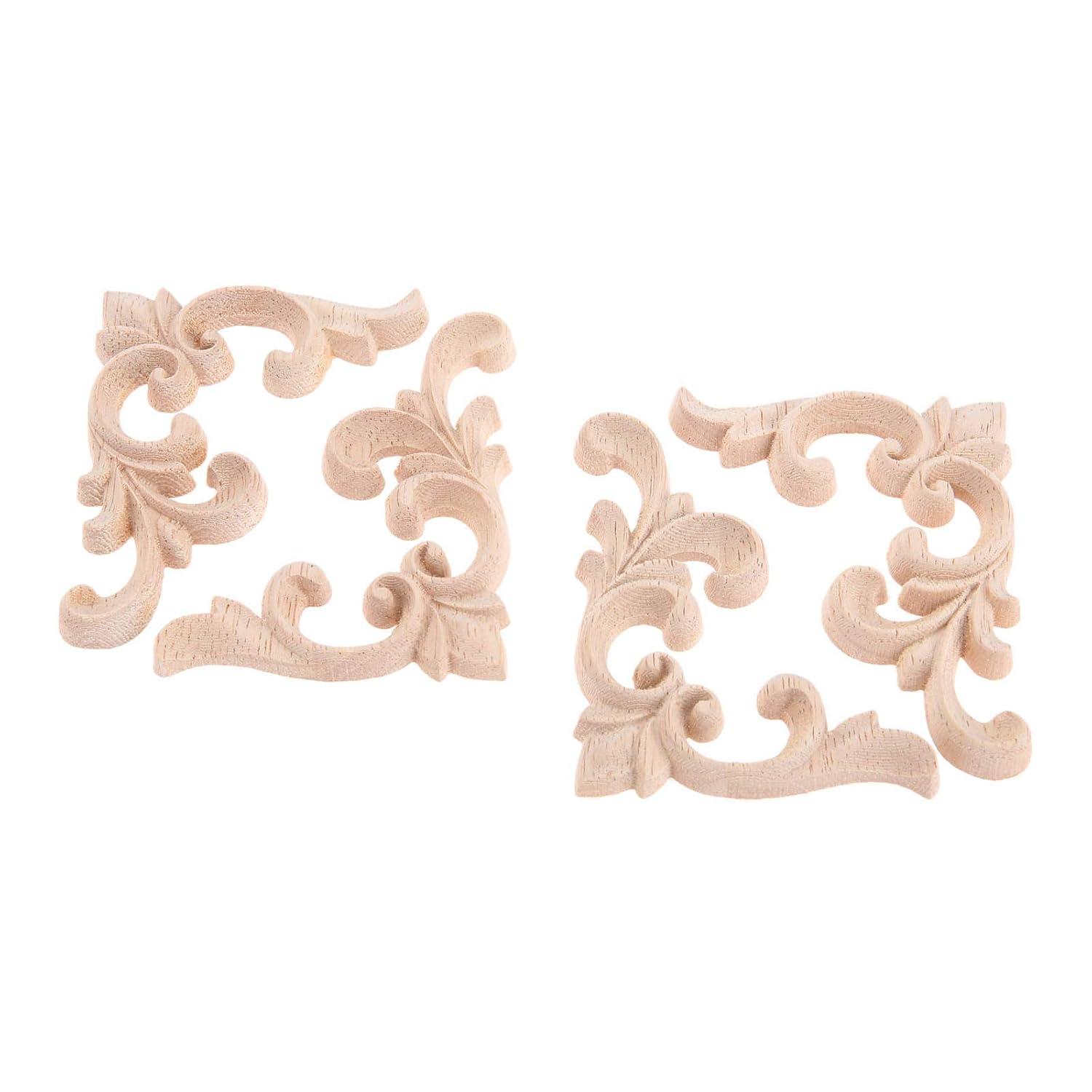 2pcs Wooden Onlay Applique Unpainted Carving Applique Cabinet Dresser Closet Applique