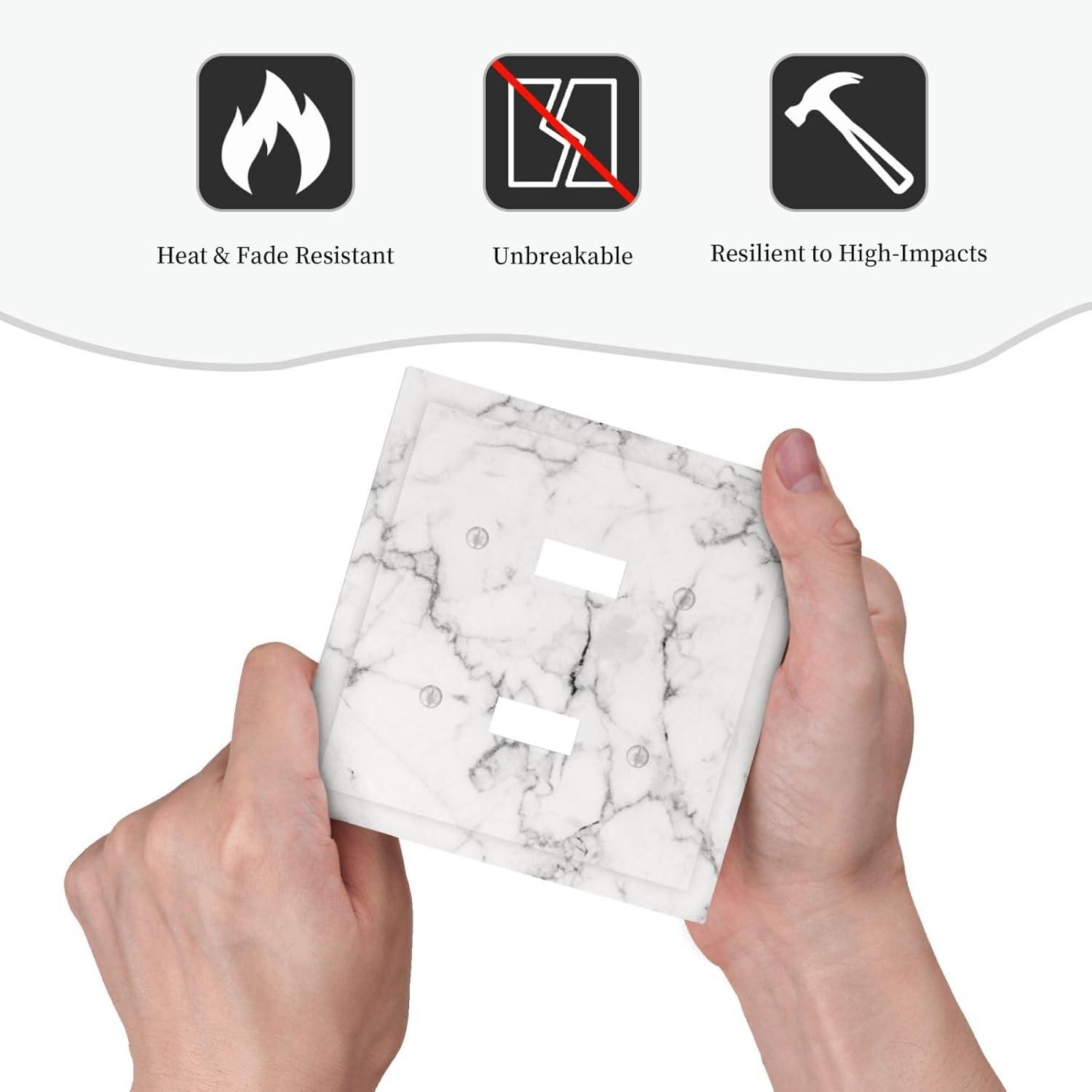 Graphics Wallplates - White Grey Marble Background Print - Double Toggle Wall Plate Cover