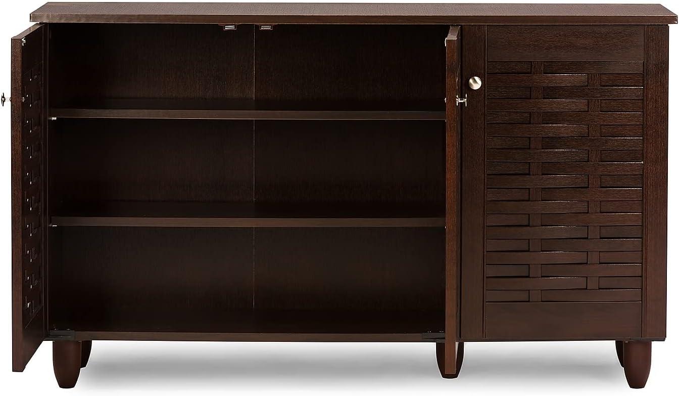 Winda 3-Door Entryway Shoe Storage Cabinet: Engineered Wood, Fixed Shelves - Baxton Studio