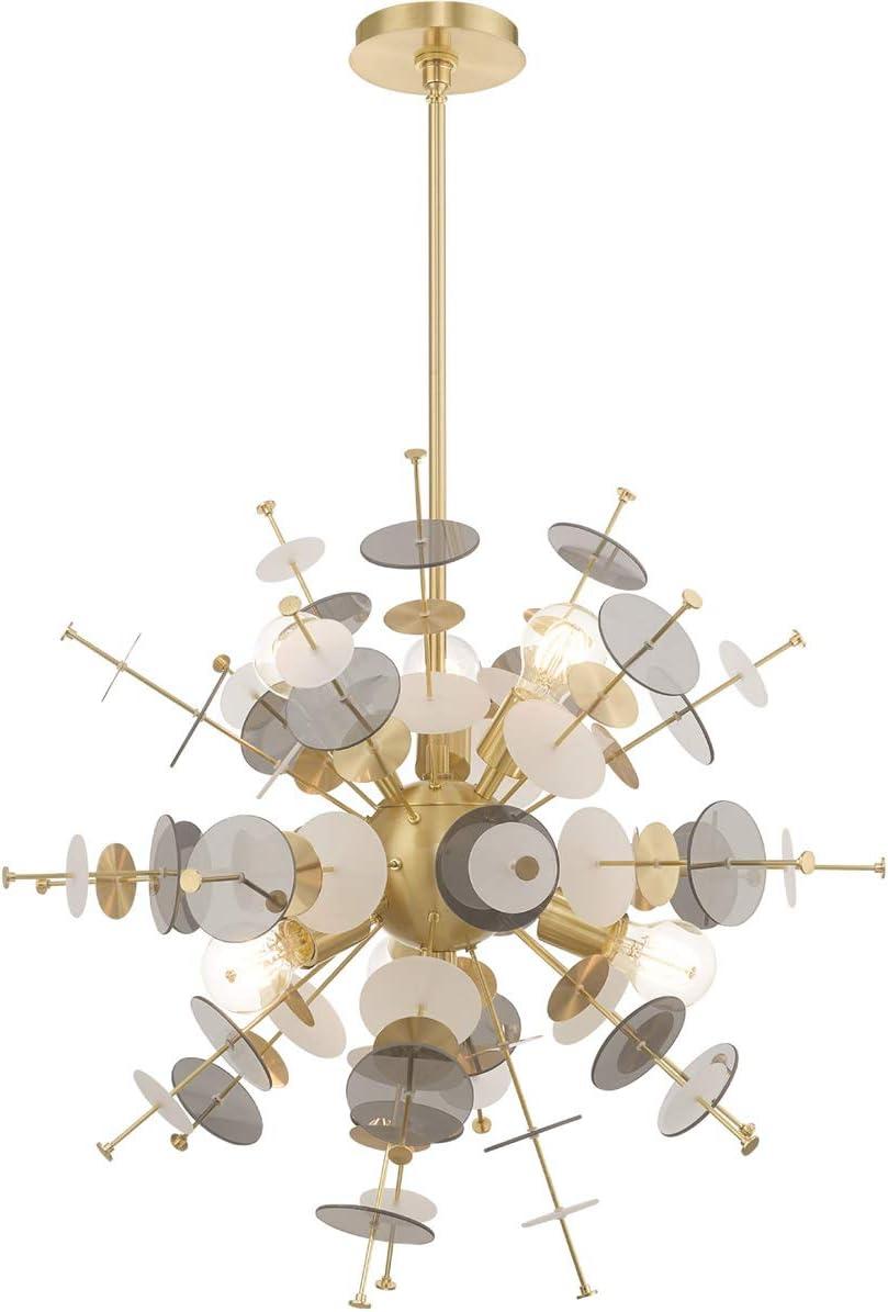 Circulo Satin Brass 6-Light Sputnik Pendant with Glass Discs