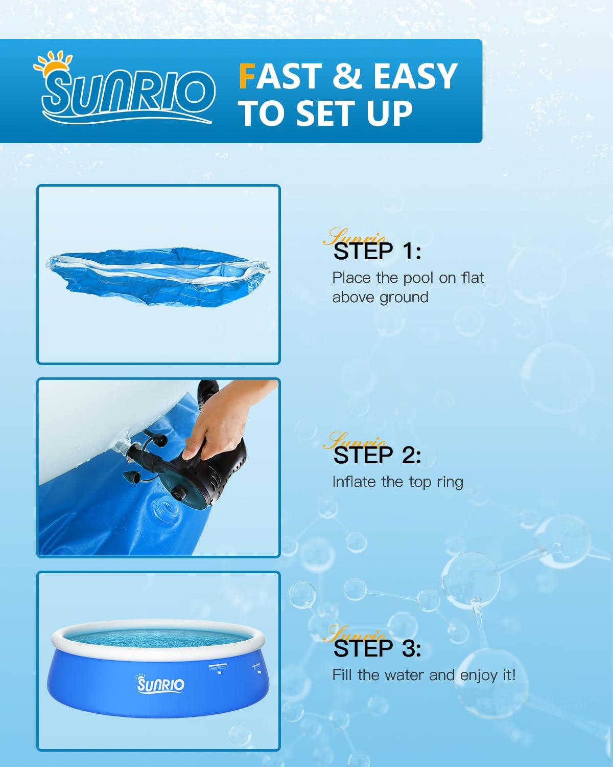 12'*30" Round Inflatable Top Ring Above Ground Swimming Pool Fast Easy to Set Up with 530GPH Filter Pump, Pool Cover and Ground Cover for Summer Outdoor Garden Backyard Childen Adults