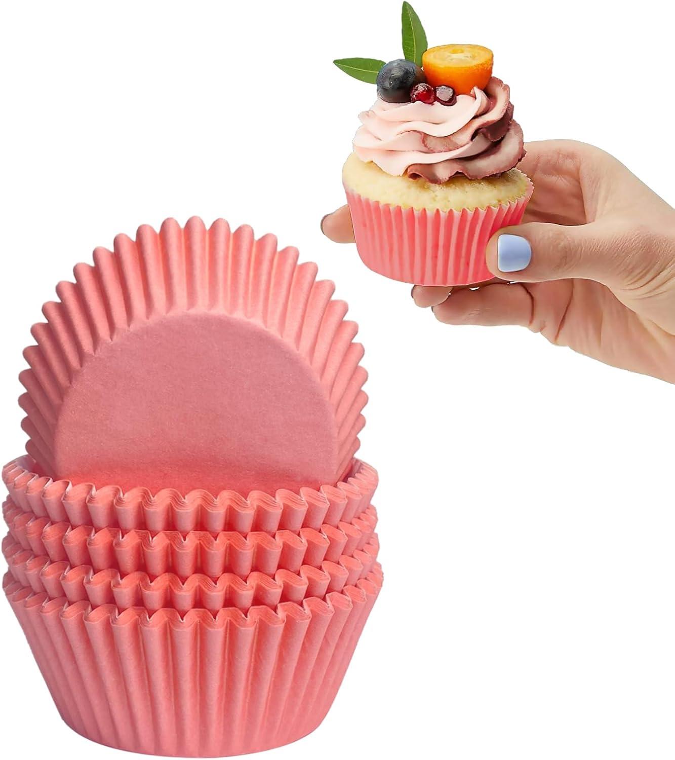 Standard Pink Cupcake Liners 100 Pcs:Pink Cupcake Muffin Liners,Grease-Proof Paper Baking Cups,No Smell Food Grade Baking Cups Paper