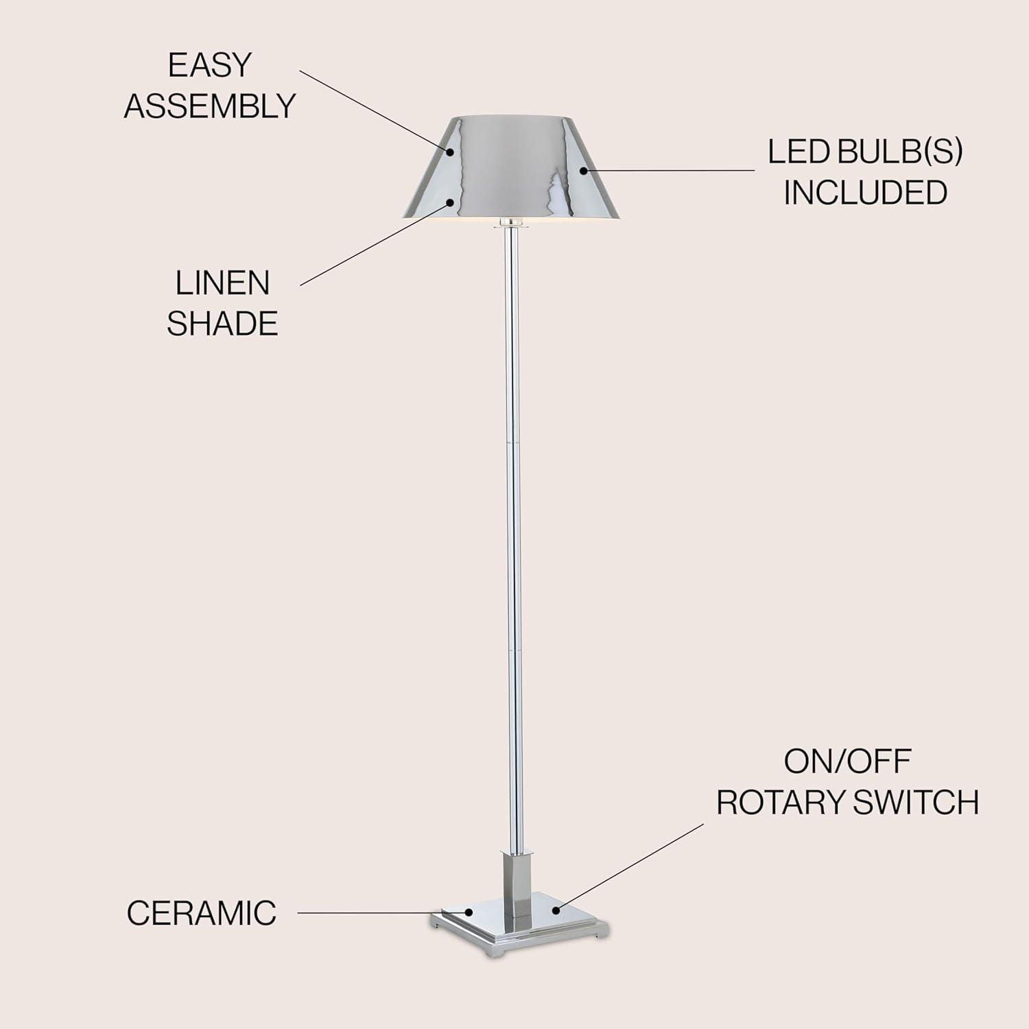 JONATHAN Y JYL6005A Roxy 60" Metal LED Floor Lamp, Contemporary, Modern, Transitional for living room, dinning room, bedroom, office Bulb Included, Chrome
