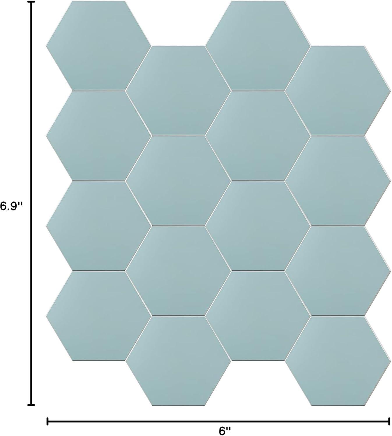 Rain Blue Hexagon Peel and Stick Resin Wall Tiles