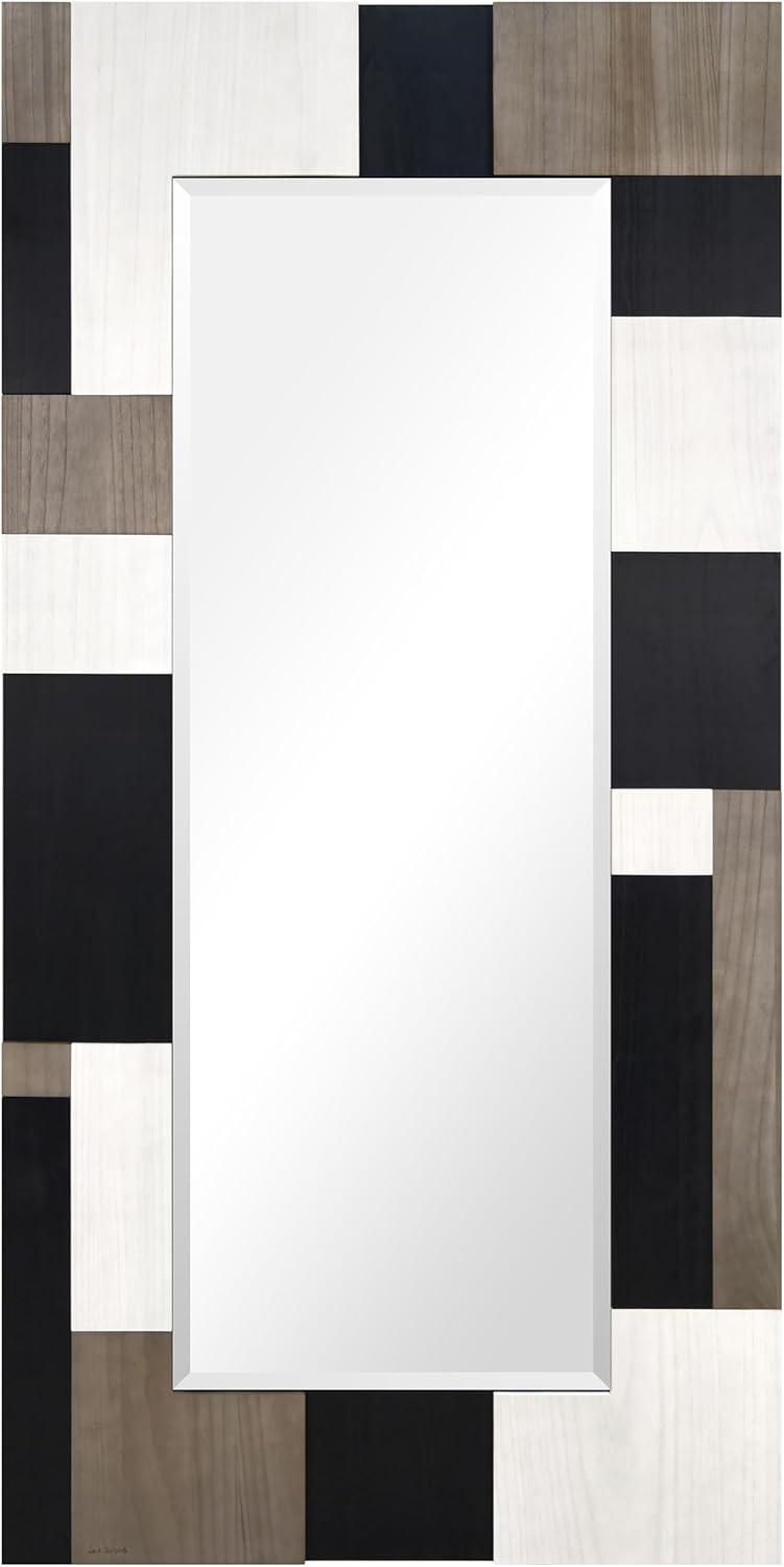 Empire Art Direct "Geometric Blocks" Hand Made Solid Paulownia Wood Beveled Leaner Mirror size 80" x 40"