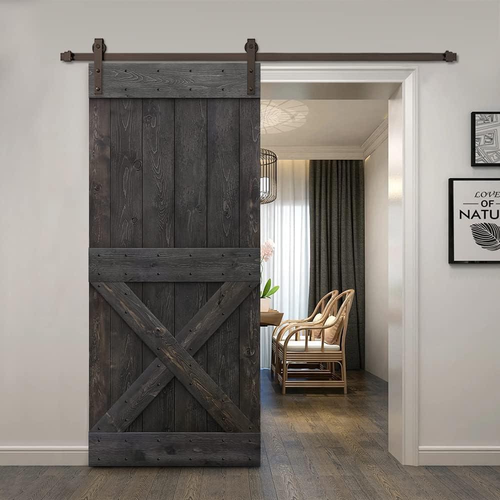 Ocean Blue Knotty Pine Wood Sliding Barn Door with Oil-Rubbed Bronze Hardware