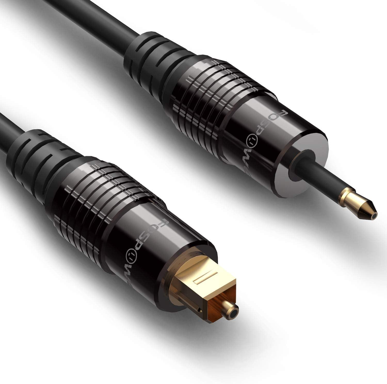 FosPower 24K Gold-Plated Toslink to Mini Toslink Cable - 10FT, S/PDIF Digital Optical  Audio Cable, Premium Fiber Core Optical Cable