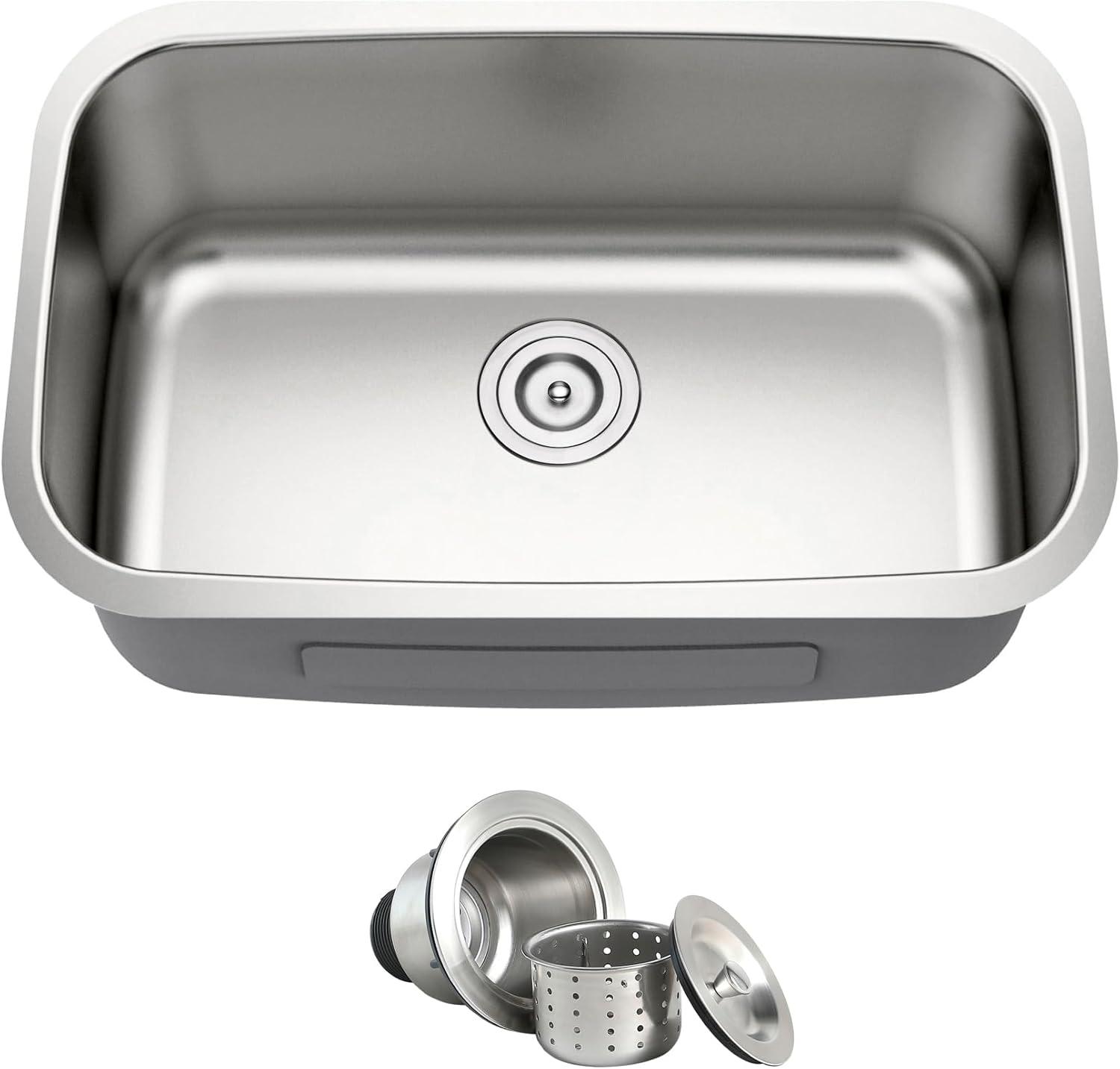 Blenzia 27 Inch Curved Undermount Kitchen Sink 304 Stainless Steel 18 Gauge Single Bowl Sinks