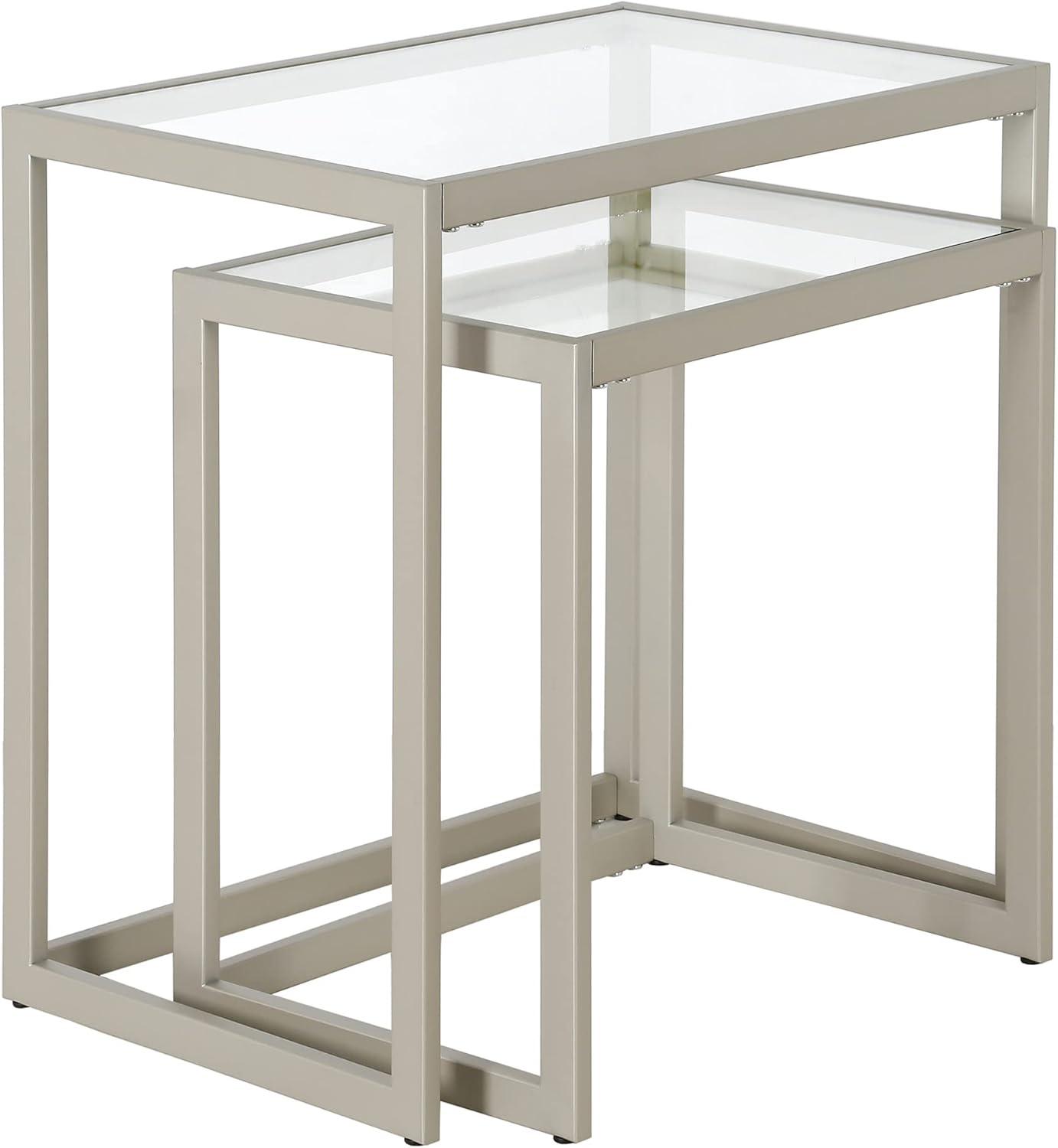 Evelyn&Zoe Rocco Rectangular Nested Side Table, Satin Nickel