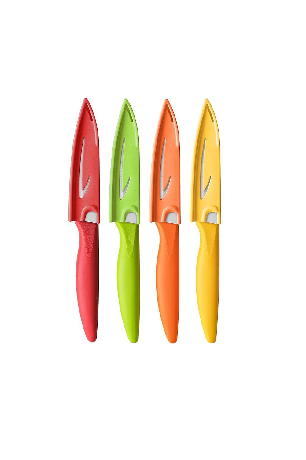Paring knife, 4PCS Paring knives (4 Knives and 4 Knife cover), 4 Inch Peeling Knife, Fruit and Vegetable Knife, Ultra Sharp Kitchen Knives, German Steel, PP Plastic Handle