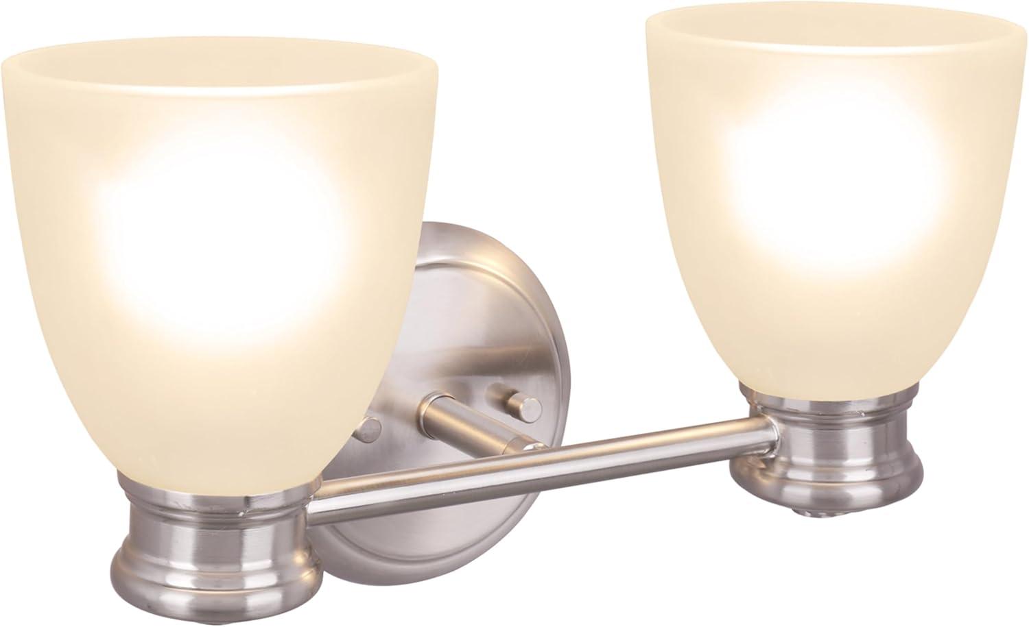 Satin Nickel 2-Light Bathroom Vanity Fixture with Frosted Glass Shades