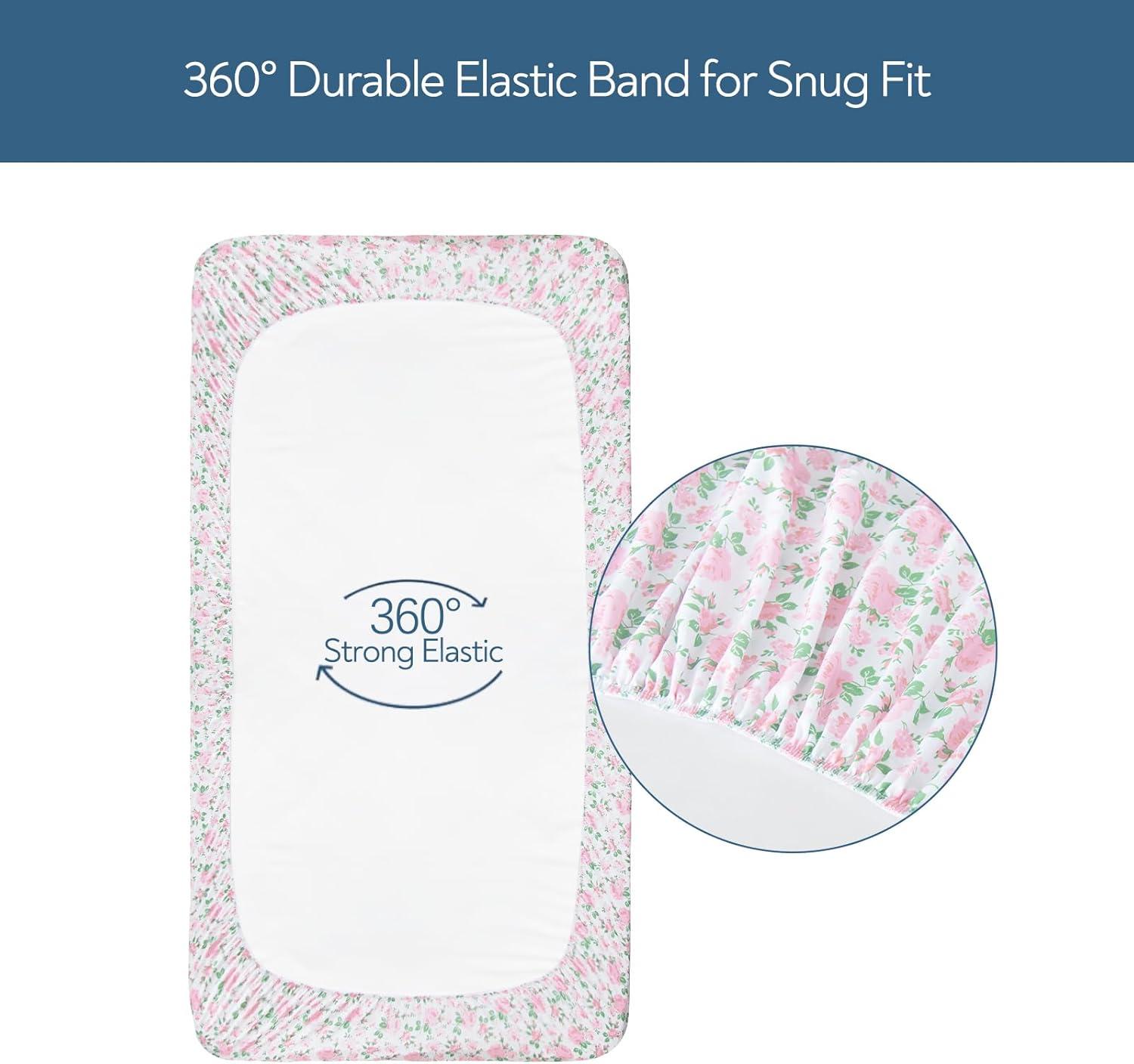 The Peanutshell Fitted Crib Sheet Set for Baby Girls, Daisy, 4 Pack | Pink, Mauve