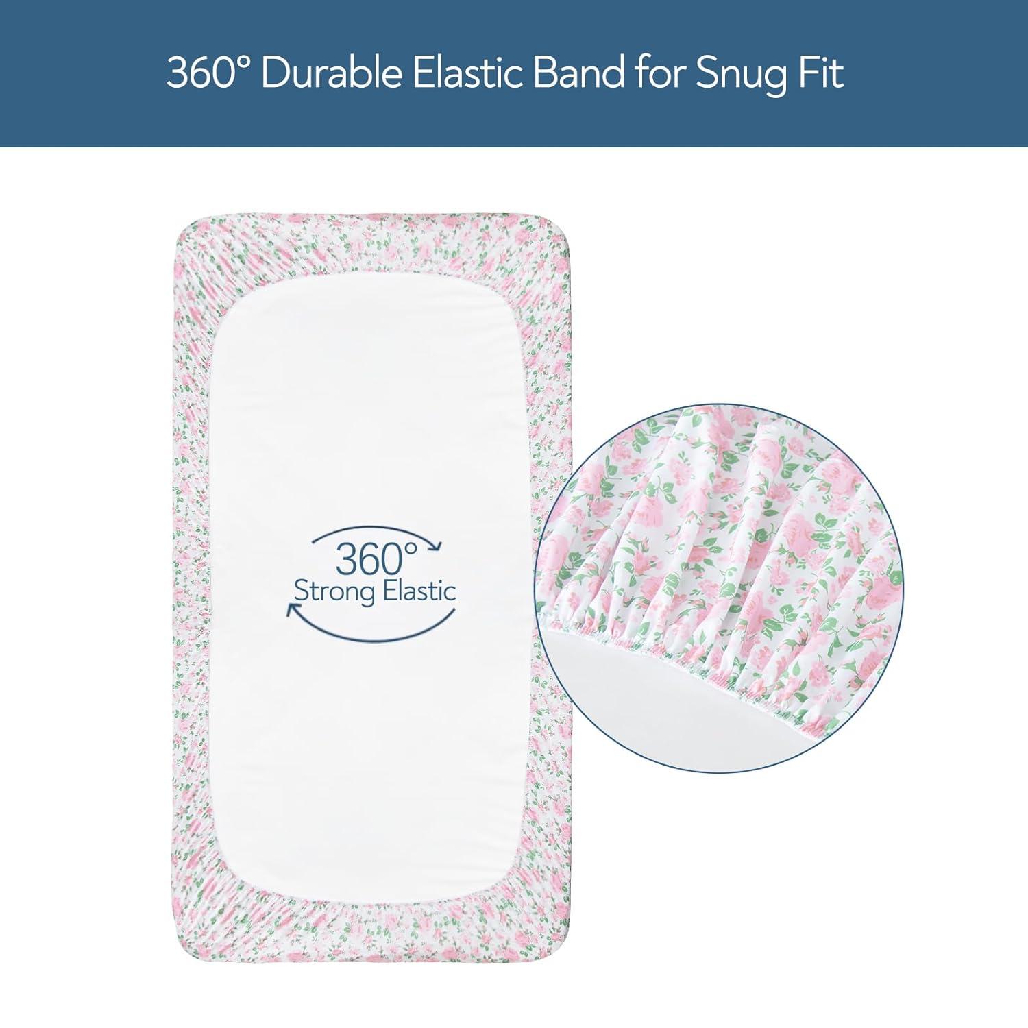 The Peanutshell Fitted Crib Sheet Set for Baby Girls, Daisy, 4 Pack | Pink, Mauve