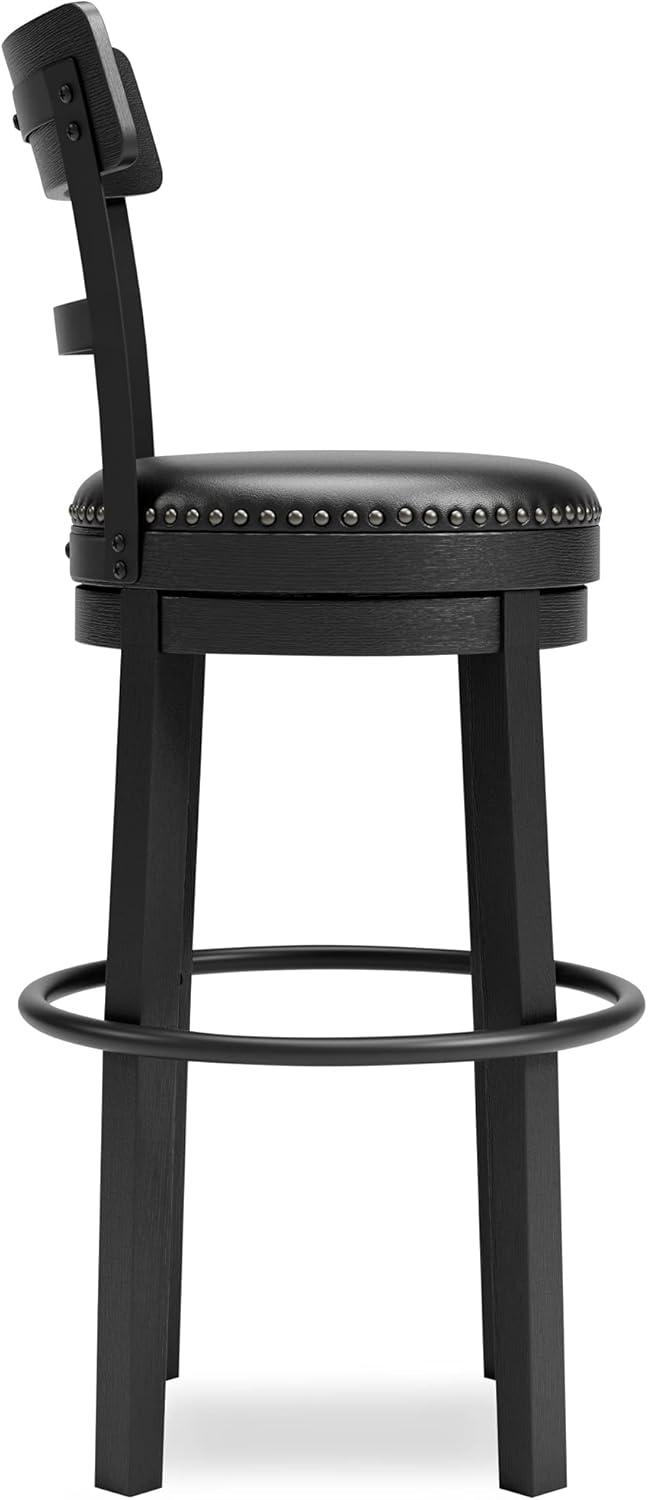 Transitional Black Wood Swivel Barstool with Nailhead Trim