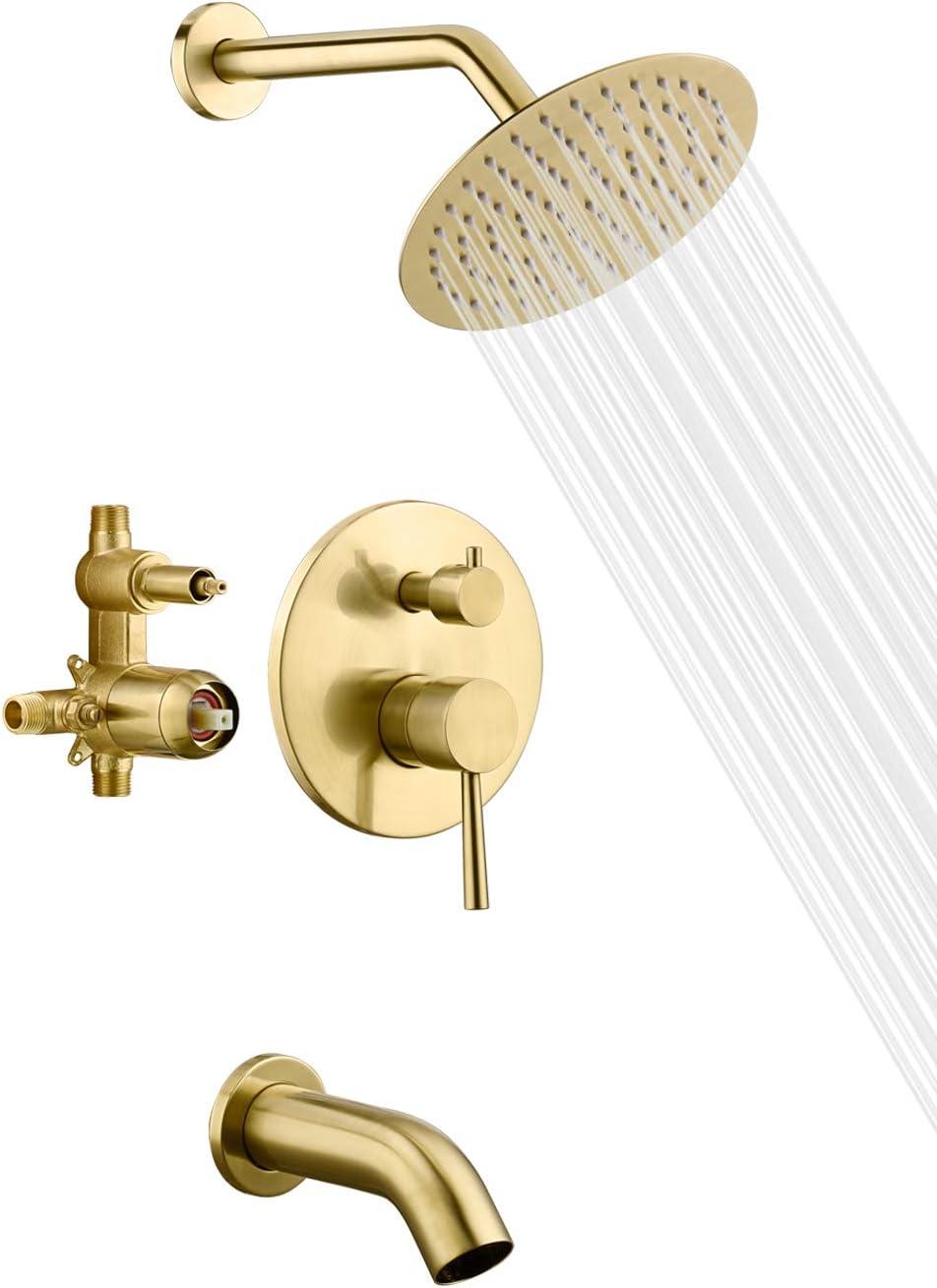 Brushed Gold Wall-Mounted Rain Shower and Tub Faucet Set