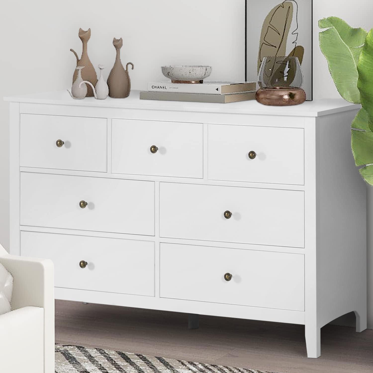 White Double Horizontal Dresser with Extra Deep Drawers